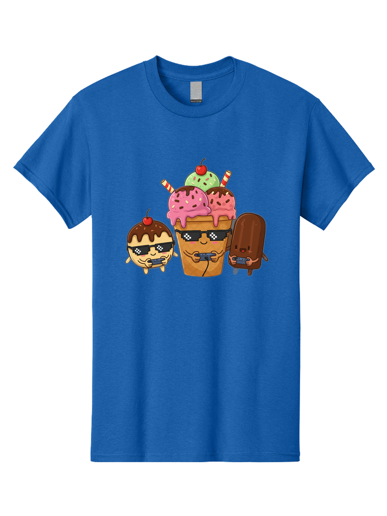 Cool-Ice-Cream-1 Men'S Graphic Tee, 100% Cotton, Comfortable Casual Summer Wear, Machine Washable, Cute Ice Cream Characters, Ice Cream Cone, Chocolate Chip Cookie Dough Ice Cream, Strawberry Ice Cream, Mint Chocolate Chip Ice Cream, Baa399