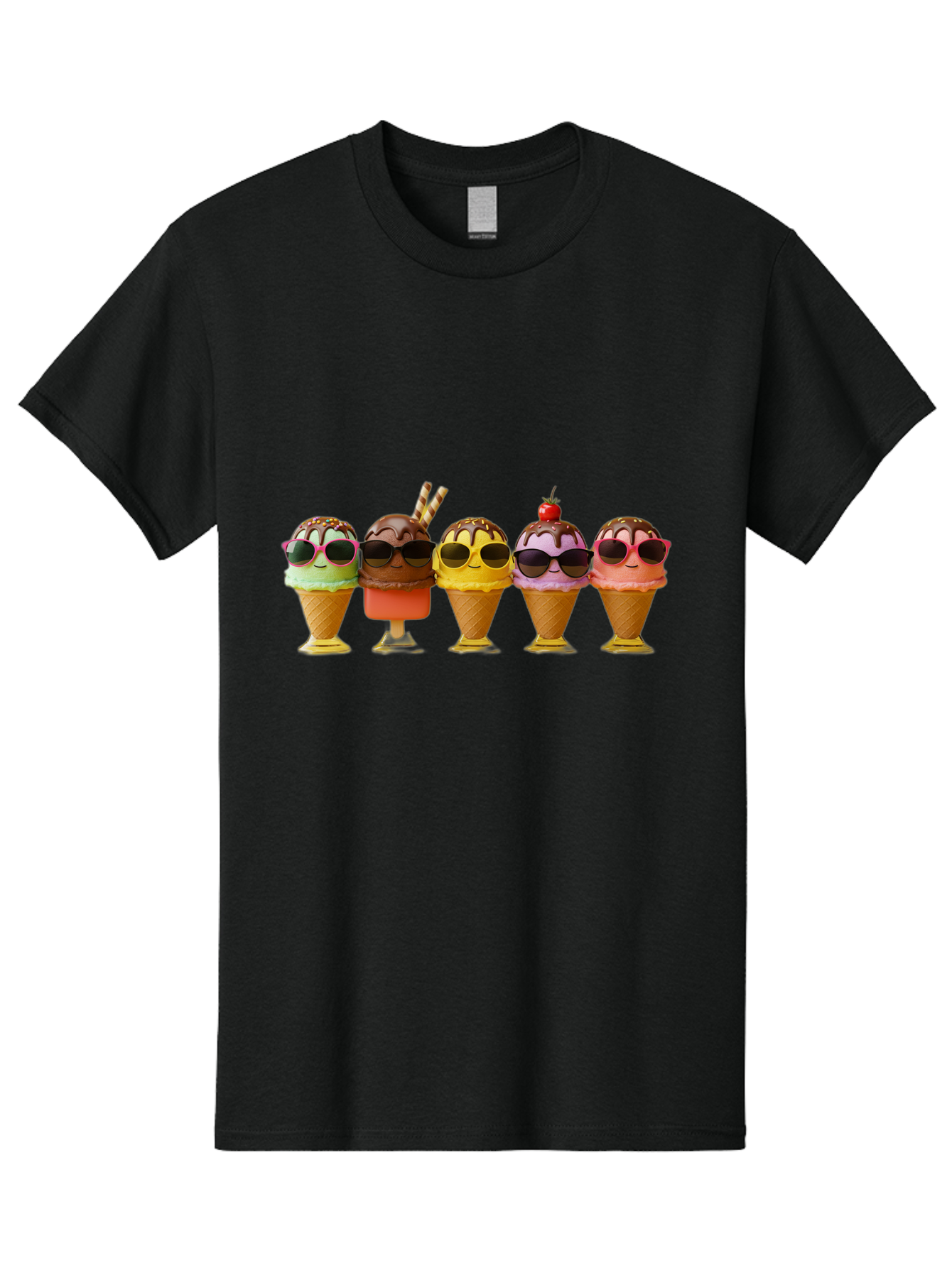Cool-Ice-Cream-Cones Men'S Graphic Tee, 100% Cotton, Comfortable Casual Summer Wear, Machine Washable, Ice Cream Cones, Sunglasses, Cartoon Characters, Colorful Desserts, Sweet Treats, Fun Food, Happy Vibes, Summer Fun, Cool Cones Baa402