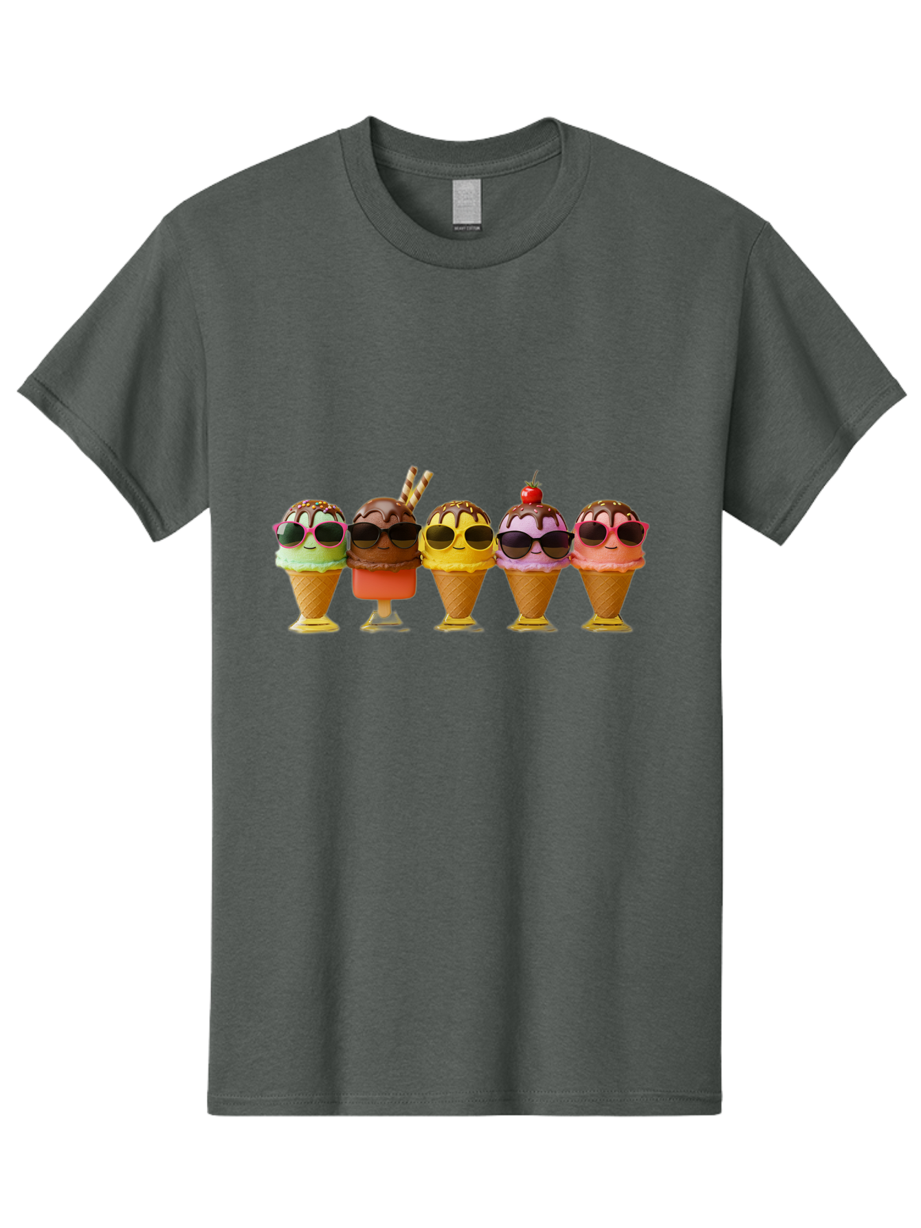 Cool-Ice-Cream-Cones Men'S Graphic Tee, 100% Cotton, Comfortable Casual Summer Wear, Machine Washable, Ice Cream Cones, Sunglasses, Cartoon Characters, Colorful Desserts, Sweet Treats, Fun Food, Happy Vibes, Summer Fun, Cool Cones Baa402