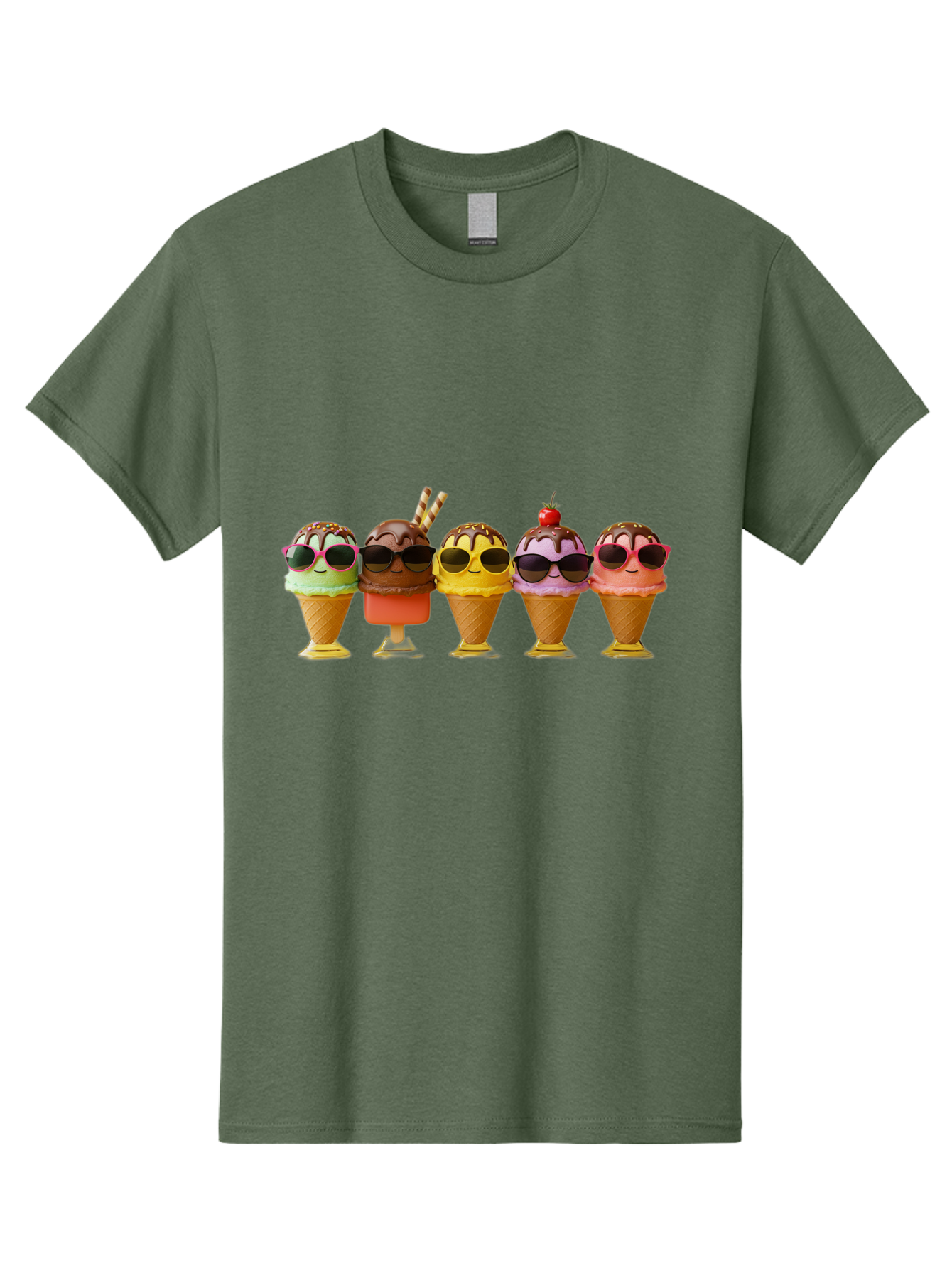 Cool-Ice-Cream-Cones Men'S Graphic Tee, 100% Cotton, Comfortable Casual Summer Wear, Machine Washable, Ice Cream Cones, Sunglasses, Cartoon Characters, Colorful Desserts, Sweet Treats, Fun Food, Happy Vibes, Summer Fun, Cool Cones Baa402