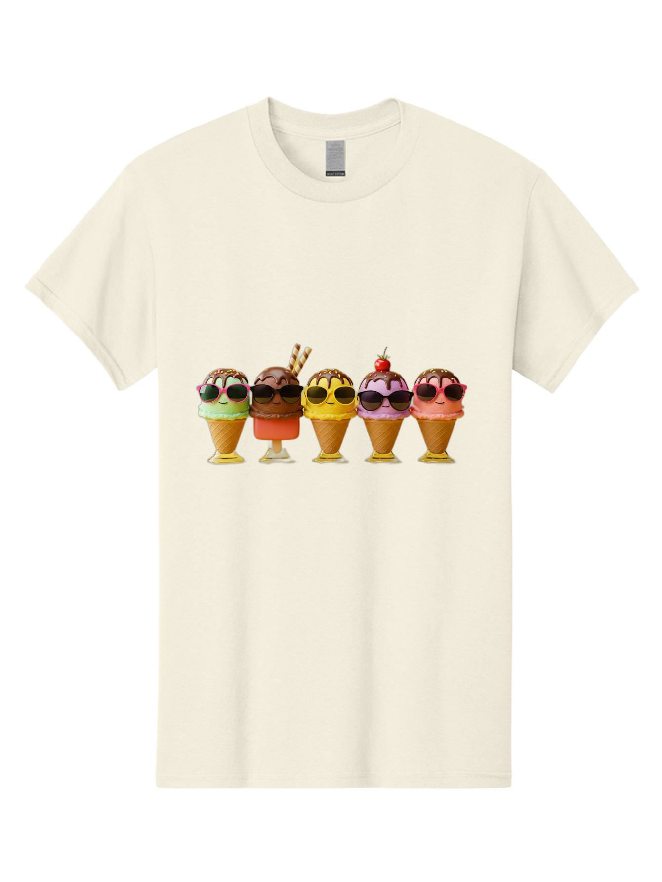 Cool-Ice-Cream-Cones Men'S Graphic Tee, 100% Cotton, Comfortable Casual Summer Wear, Machine Washable, Ice Cream Cones, Sunglasses, Cartoon Characters, Colorful Desserts, Sweet Treats, Fun Food, Happy Vibes, Summer Fun, Cool Cones Baa402
