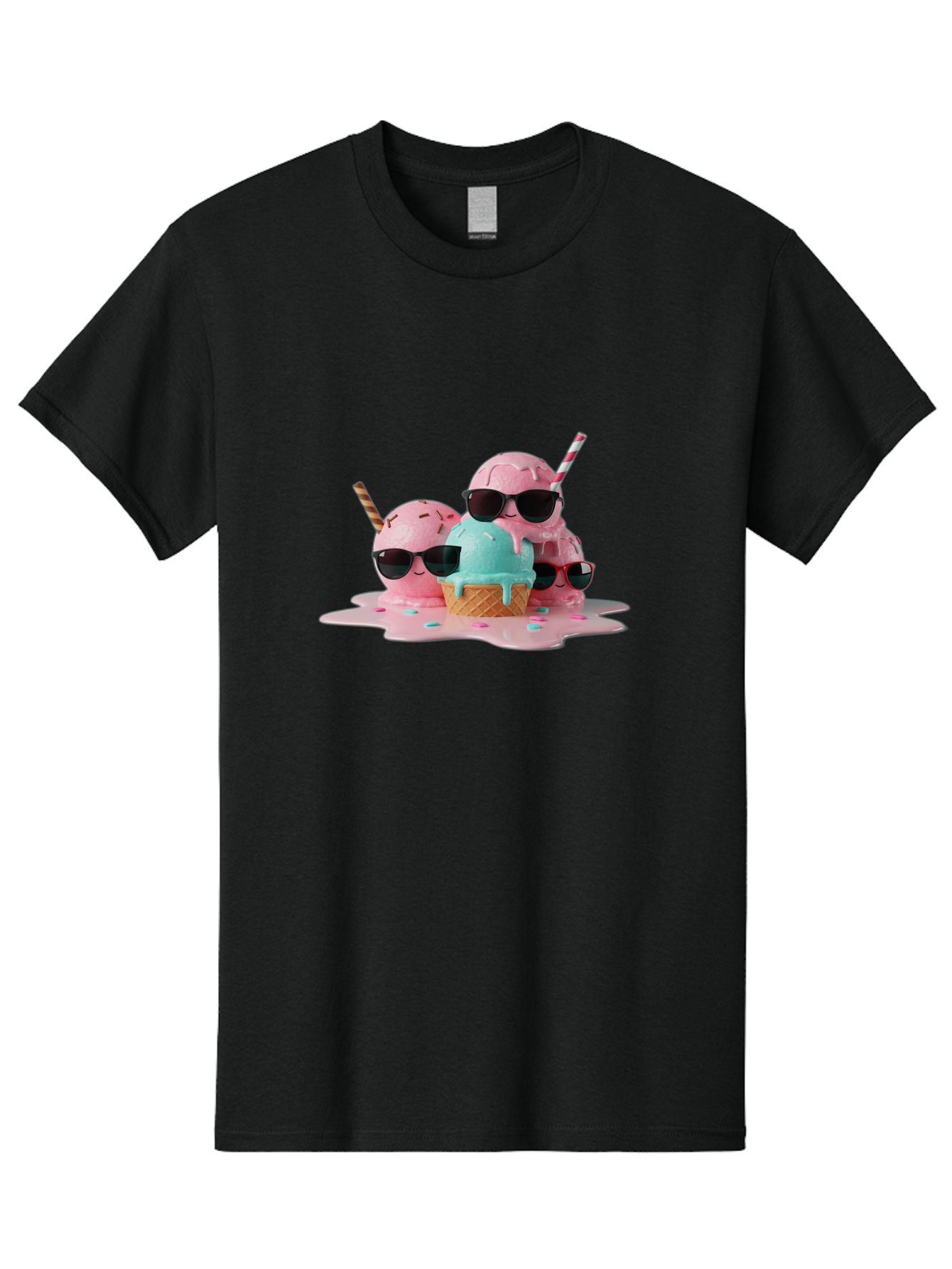Cool-Ice-Cream Men'S Graphic Tee, 100% Cotton, Comfortable Casual Summer Wear, Machine Washable, Cool Ice Cream, Sunglasses, Pink Ice Cream, Melting Ice Cream, Blue Ice Cream, Sprinkles, Summer Treat, Sweet Dessert, Fun Snack, Cold Treat, Baa403