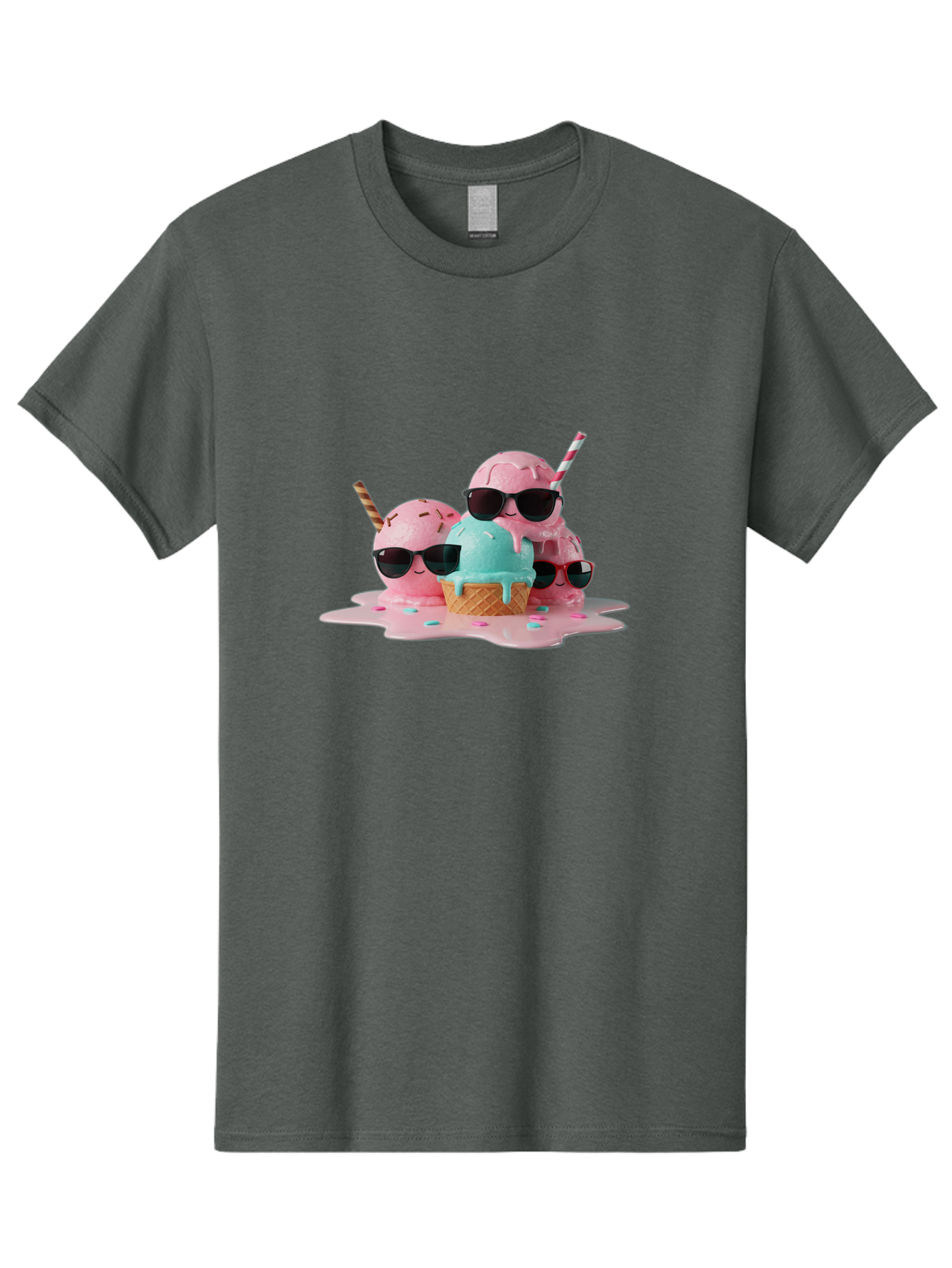Cool-Ice-Cream Men'S Graphic Tee, 100% Cotton, Comfortable Casual Summer Wear, Machine Washable, Cool Ice Cream, Sunglasses, Pink Ice Cream, Melting Ice Cream, Blue Ice Cream, Sprinkles, Summer Treat, Sweet Dessert, Fun Snack, Cold Treat, Baa403