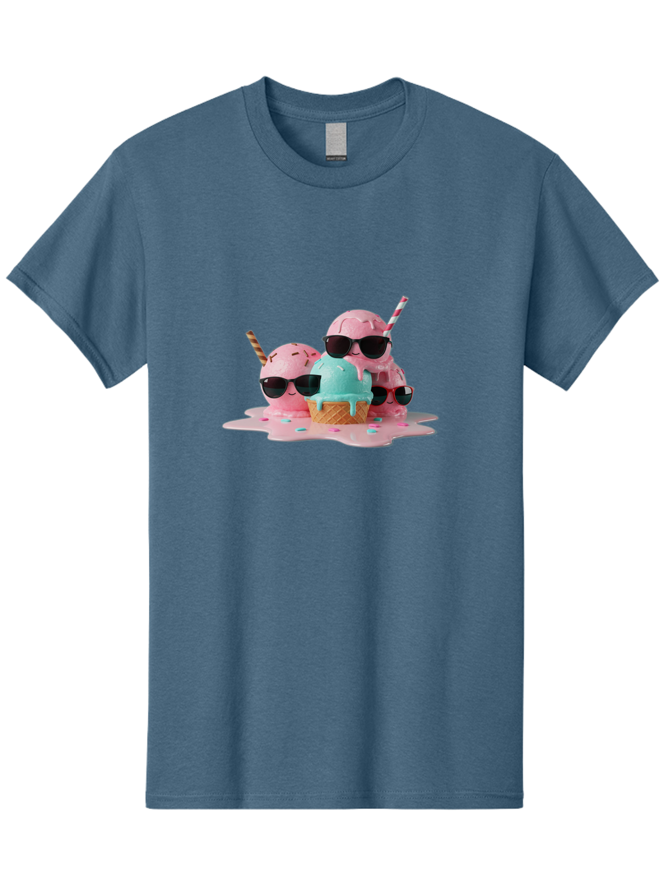Cool-Ice-Cream Men'S Graphic Tee, 100% Cotton, Comfortable Casual Summer Wear, Machine Washable, Cool Ice Cream, Sunglasses, Pink Ice Cream, Melting Ice Cream, Blue Ice Cream, Sprinkles, Summer Treat, Sweet Dessert, Fun Snack, Cold Treat, Baa403