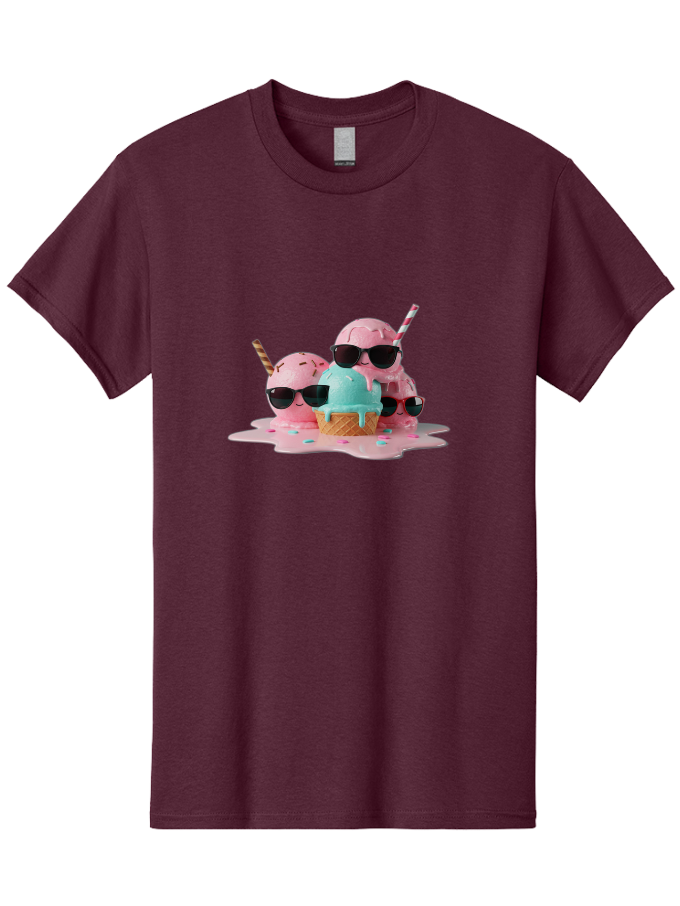 Cool-Ice-Cream Men'S Graphic Tee, 100% Cotton, Comfortable Casual Summer Wear, Machine Washable, Cool Ice Cream, Sunglasses, Pink Ice Cream, Melting Ice Cream, Blue Ice Cream, Sprinkles, Summer Treat, Sweet Dessert, Fun Snack, Cold Treat, Baa403