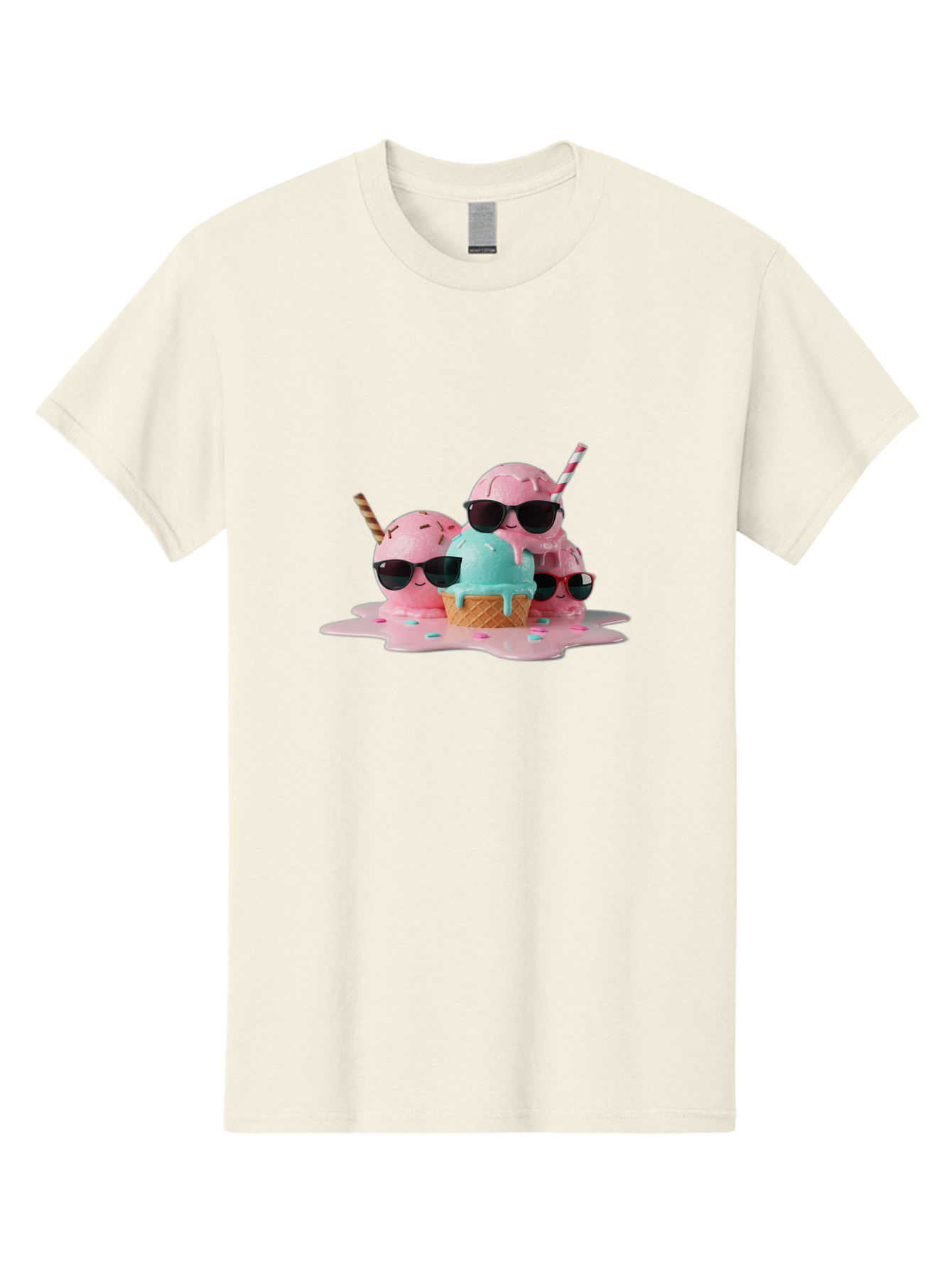 Cool-Ice-Cream Men'S Graphic Tee, 100% Cotton, Comfortable Casual Summer Wear, Machine Washable, Cool Ice Cream, Sunglasses, Pink Ice Cream, Melting Ice Cream, Blue Ice Cream, Sprinkles, Summer Treat, Sweet Dessert, Fun Snack, Cold Treat, Baa403