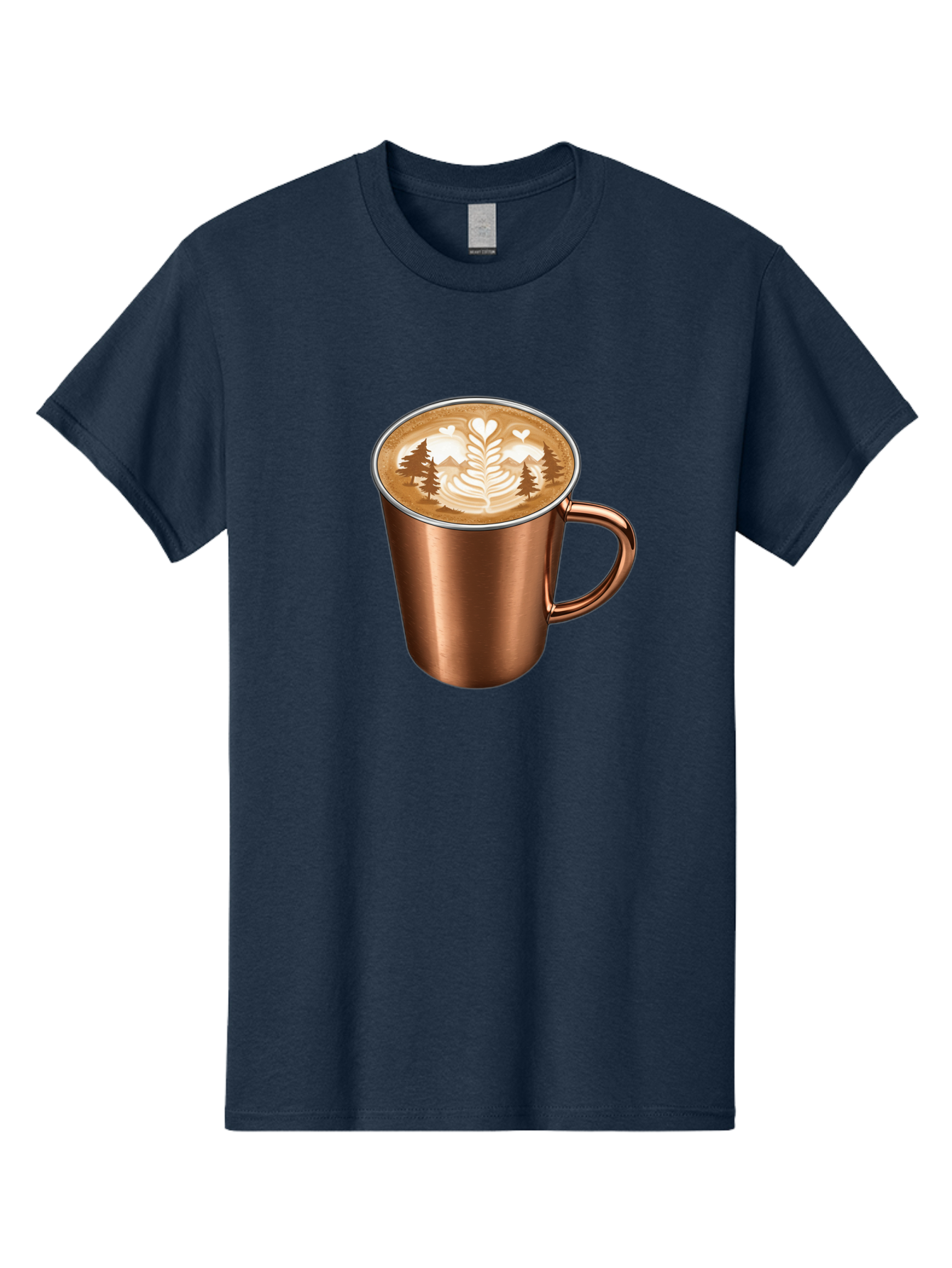 Copper-Coffee-Mug Men'S Graphic Tee, 100% Cotton, Comfortable Casual Summer Wear, Machine Washable, Latte Art, Coffee Drink, Copper Mug, Forest Design, Heart-Shaped Leaves, Coffee Culture, Specialty Coffee, Beverage, Morning Coffee Baa404