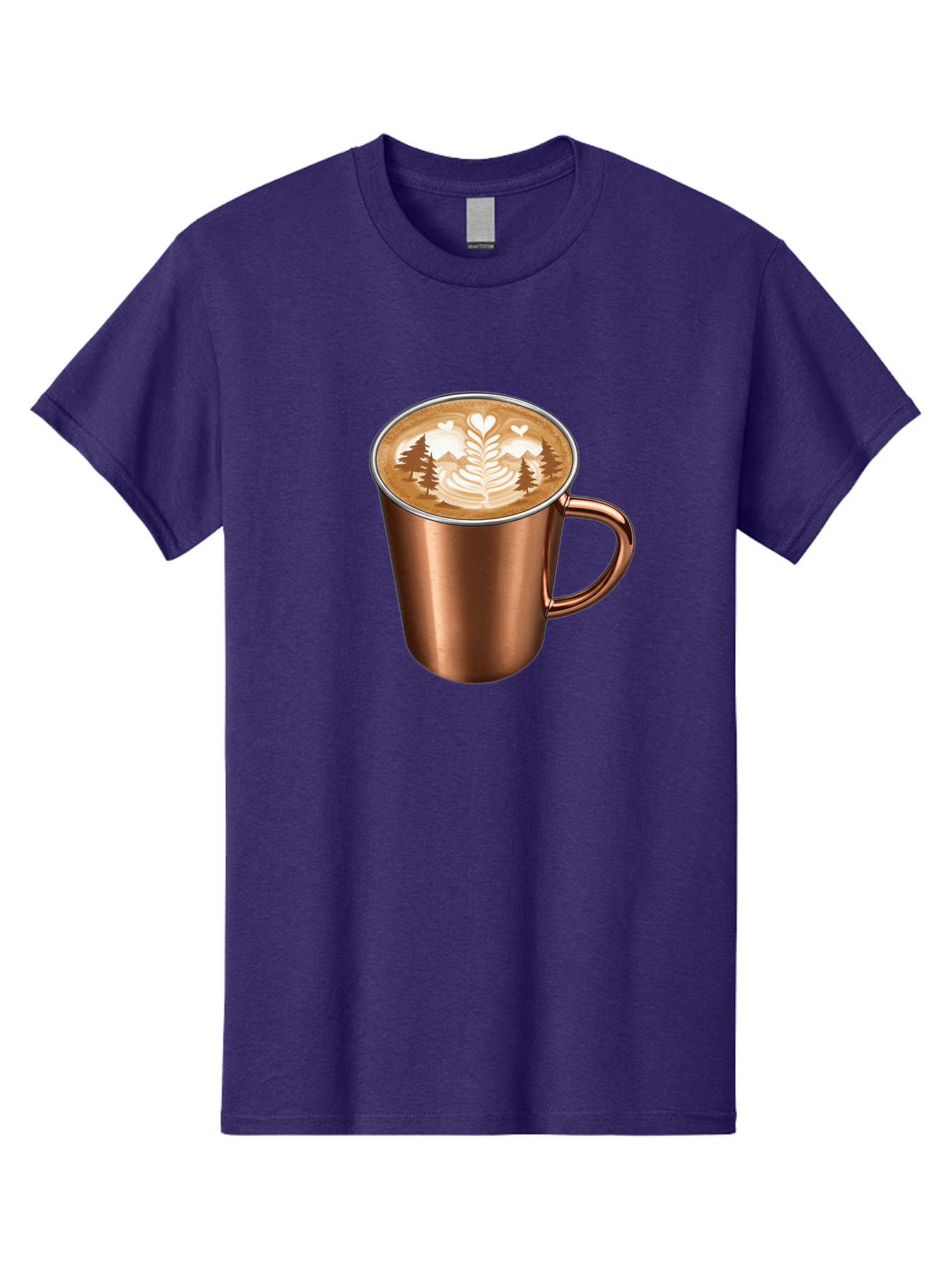 Copper-Coffee-Mug Men'S Graphic Tee, 100% Cotton, Comfortable Casual Summer Wear, Machine Washable, Latte Art, Coffee Drink, Copper Mug, Forest Design, Heart-Shaped Leaves, Coffee Culture, Specialty Coffee, Beverage, Morning Coffee Baa404