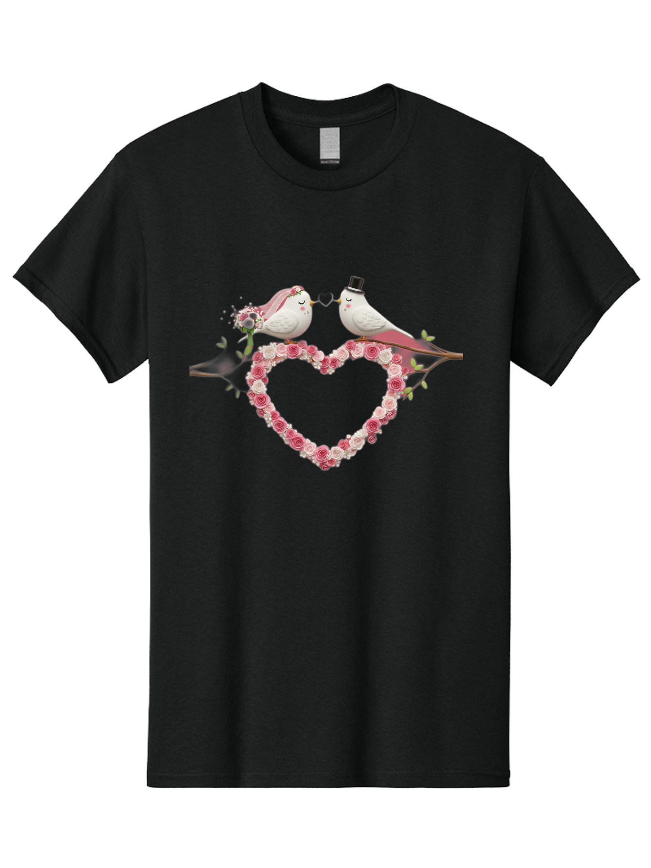 Couple-Birds-Heart Men'S Graphic Tee, 100% Cotton, Comfortable Casual Summer Wear, Machine Washable, Love Birds, Wedding Theme, Heart-Shaped Floral Arrangement, Romantic Couple, Bride And Groom Birds, Floral Heart, Love Symbol, Baa405