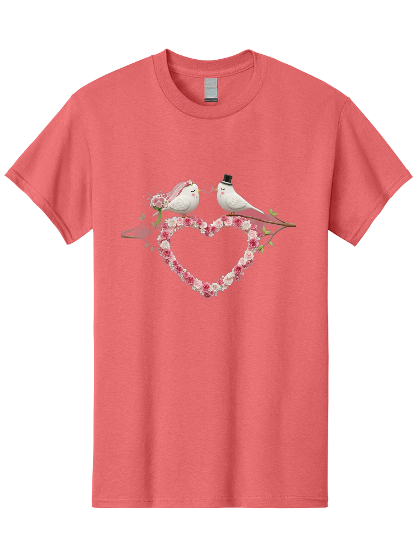 Couple-Birds-Heart Men'S Graphic Tee, 100% Cotton, Comfortable Casual Summer Wear, Machine Washable, Love Birds, Wedding Theme, Heart-Shaped Floral Arrangement, Romantic Couple, Bride And Groom Birds, Floral Heart, Love Symbol, Baa405