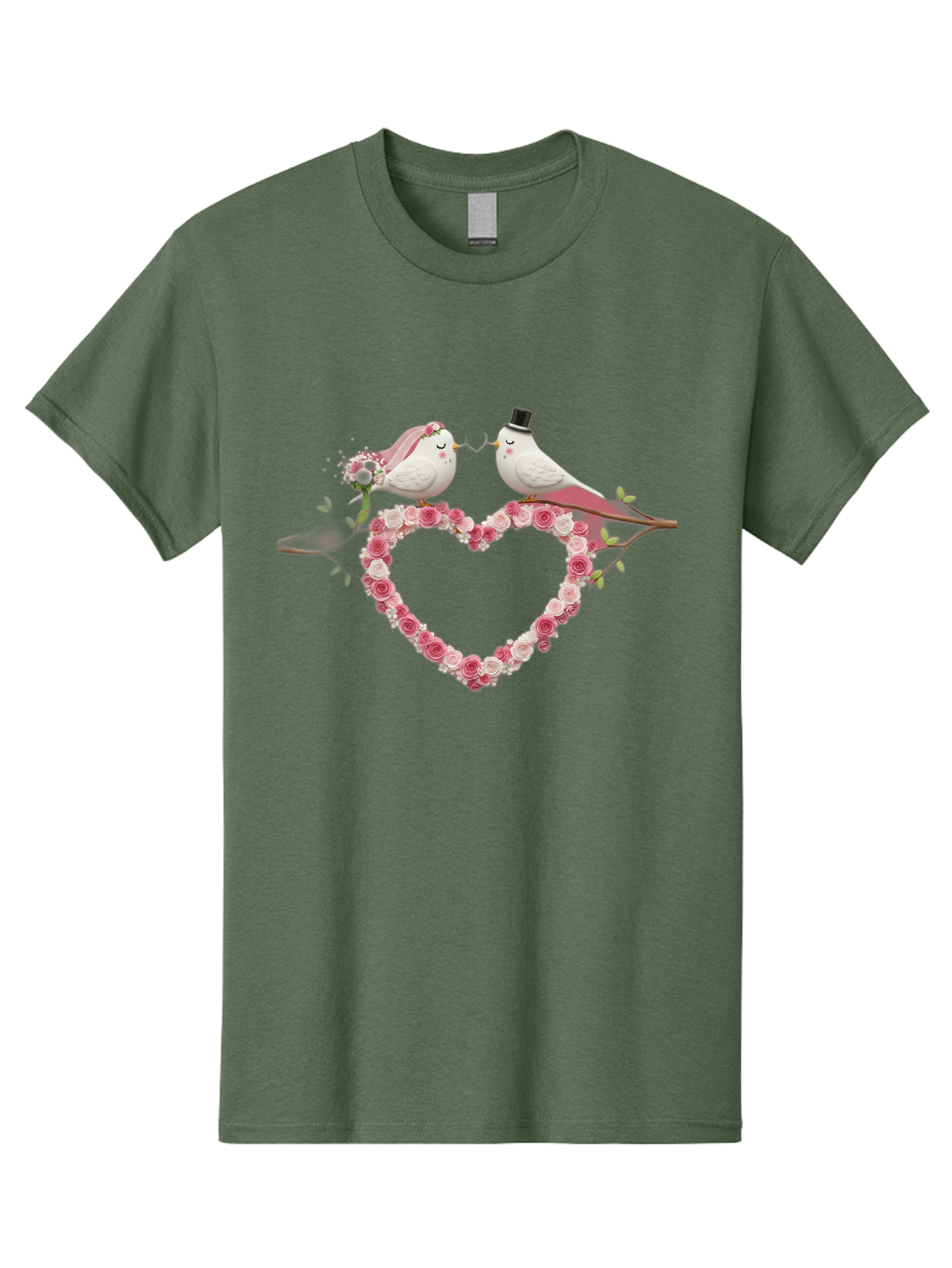 Couple-Birds-Heart Men'S Graphic Tee, 100% Cotton, Comfortable Casual Summer Wear, Machine Washable, Love Birds, Wedding Theme, Heart-Shaped Floral Arrangement, Romantic Couple, Bride And Groom Birds, Floral Heart, Love Symbol, Baa405