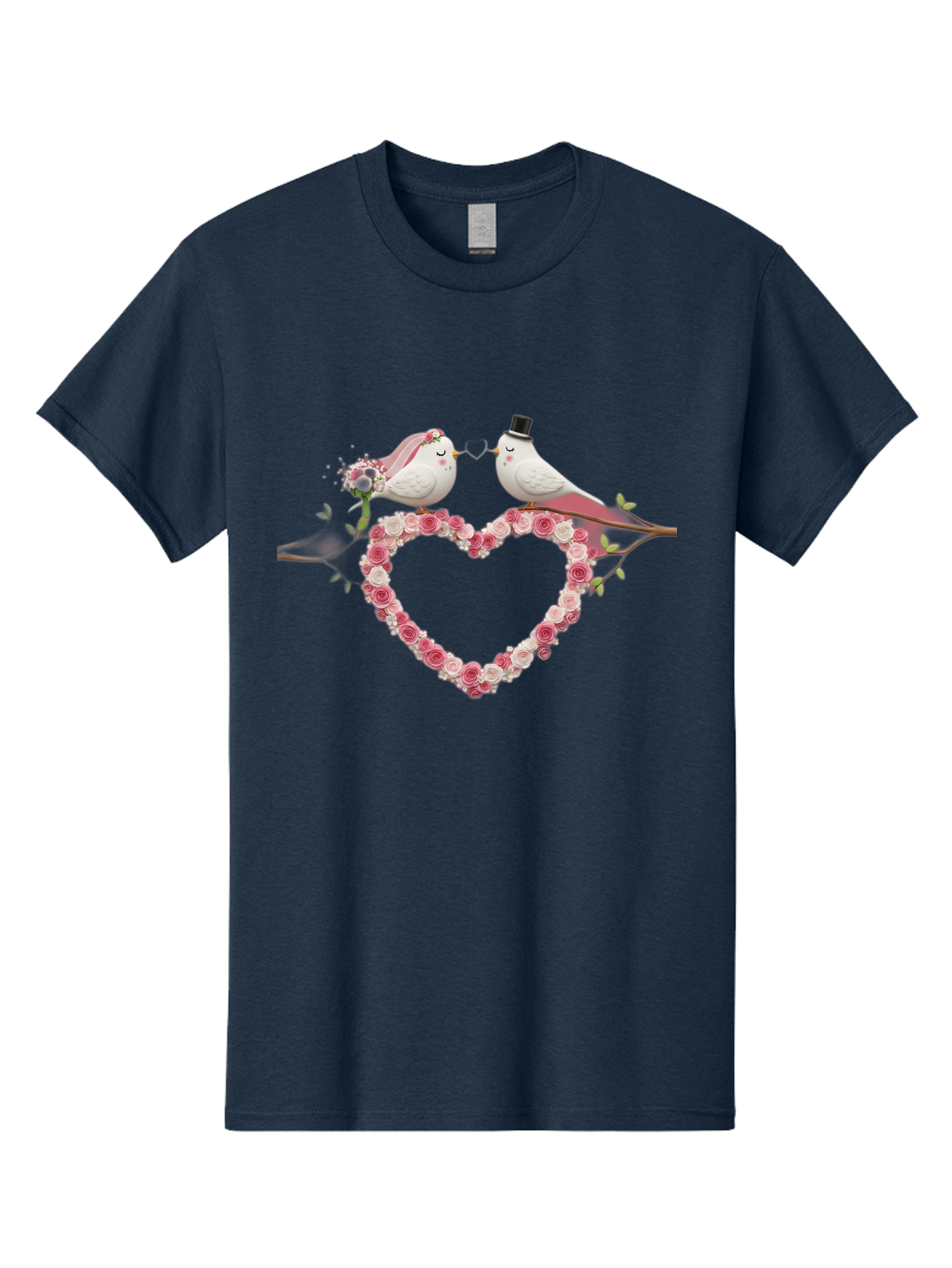 Couple-Birds-Heart Men'S Graphic Tee, 100% Cotton, Comfortable Casual Summer Wear, Machine Washable, Love Birds, Wedding Theme, Heart-Shaped Floral Arrangement, Romantic Couple, Bride And Groom Birds, Floral Heart, Love Symbol, Baa405