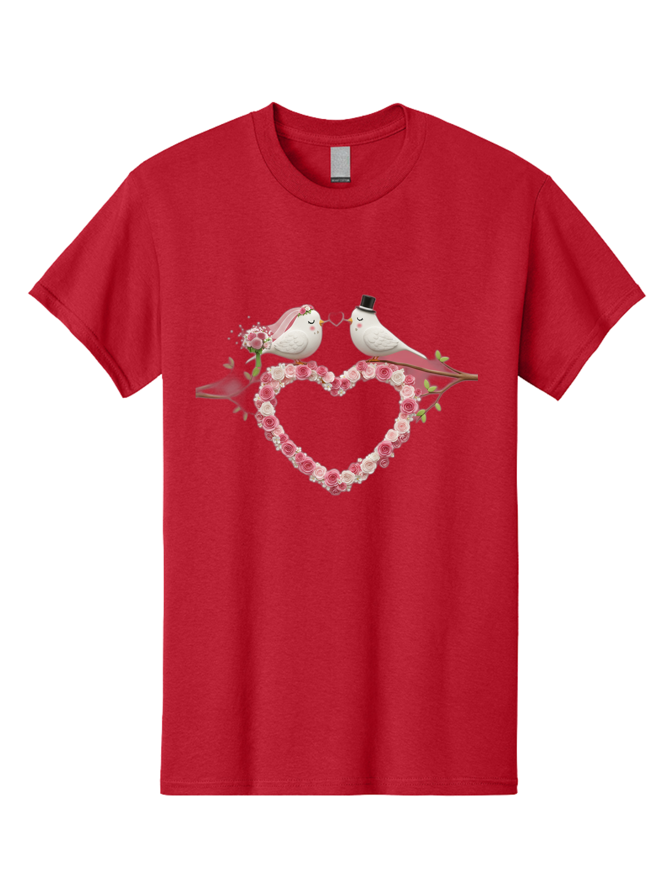 Couple-Birds-Heart Men'S Graphic Tee, 100% Cotton, Comfortable Casual Summer Wear, Machine Washable, Love Birds, Wedding Theme, Heart-Shaped Floral Arrangement, Romantic Couple, Bride And Groom Birds, Floral Heart, Love Symbol, Baa405