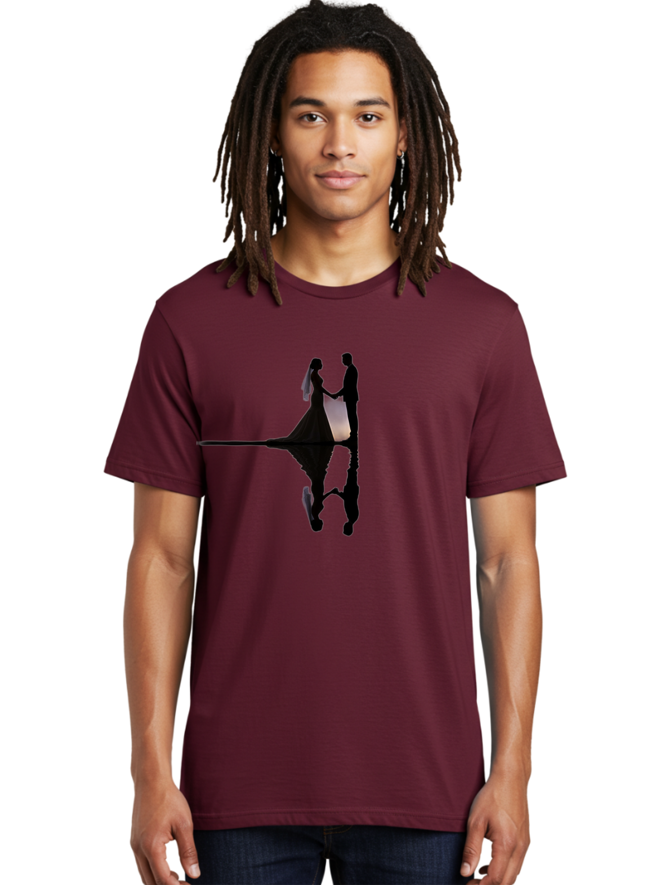 Couple-Silhouette-1 Men'S Graphic Tee, 100% Cotton, Comfortable Casual Summer Wear, Machine Washable, Couple Holding Hands, Romantic Love, Wedding Vows, Couple'S Unity, Hand In Hand, Love Forever, Together Forever, Silhouette Art Baa406