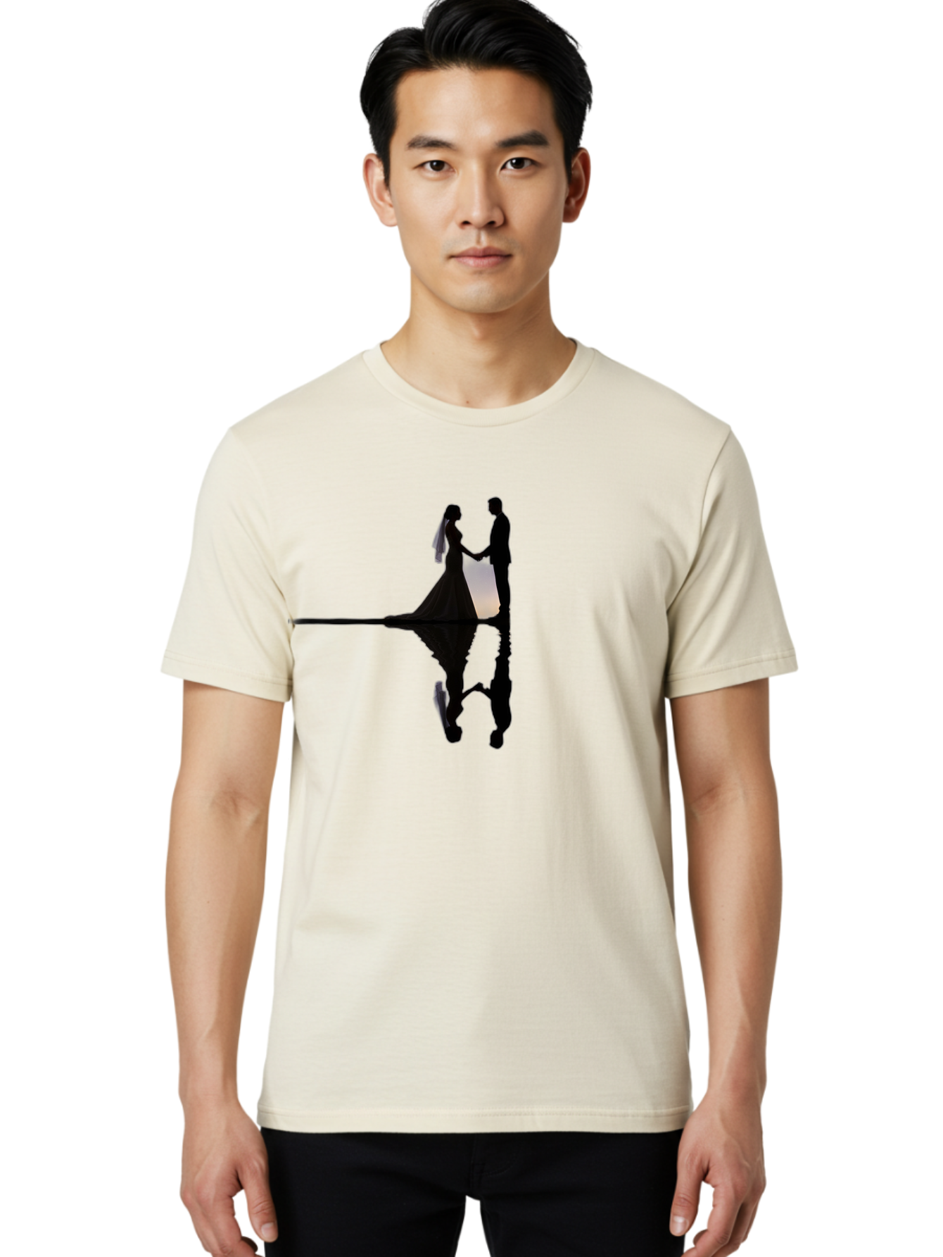 Couple-Silhouette-1 Men'S Graphic Tee, 100% Cotton, Comfortable Casual Summer Wear, Machine Washable, Couple Holding Hands, Romantic Love, Wedding Vows, Couple'S Unity, Hand In Hand, Love Forever, Together Forever, Silhouette Art Baa406