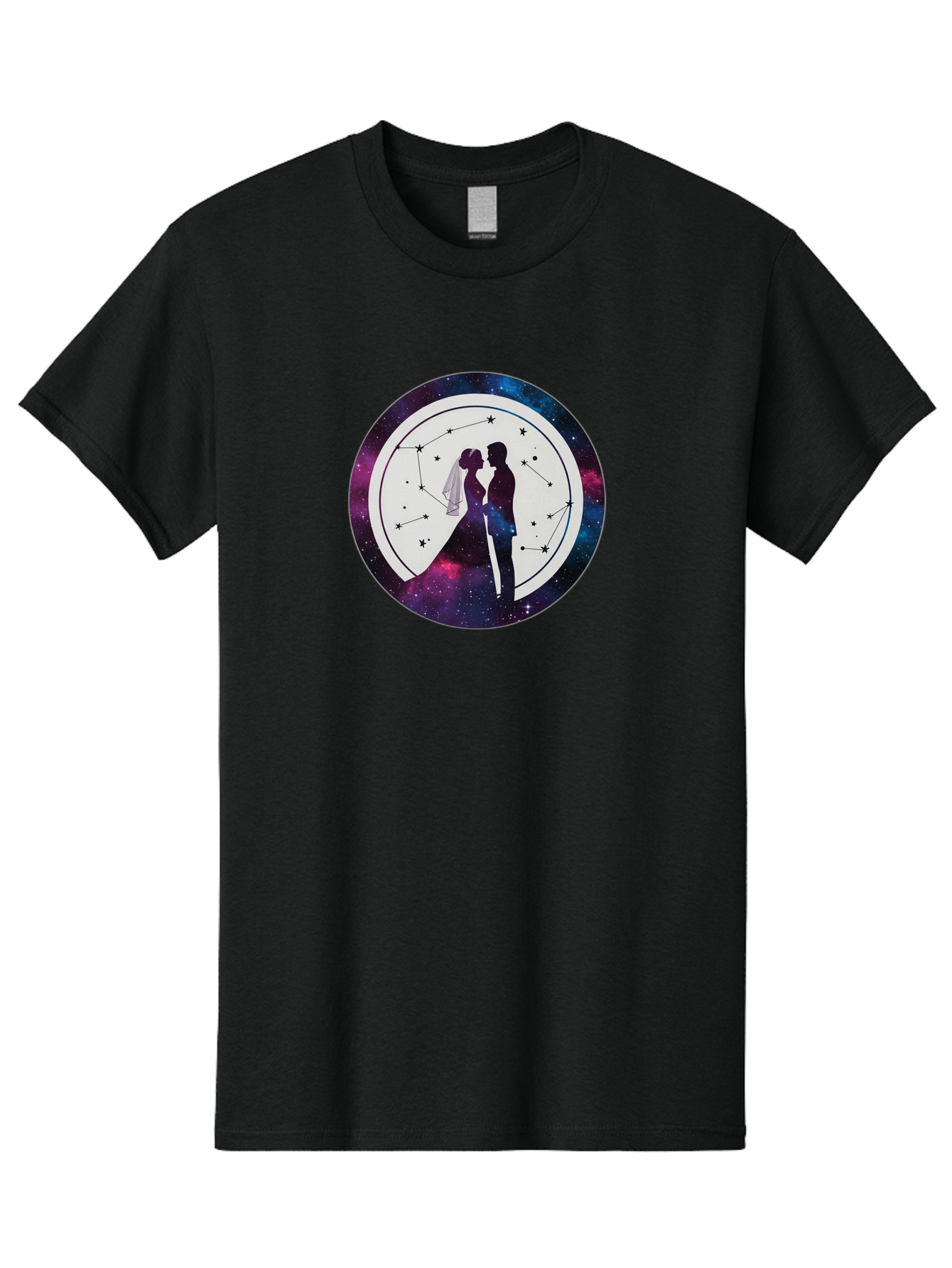 Couple-Silhouette-2 Men'S Graphic Tee, 100% Cotton, Comfortable Casual Summer Wear, Machine Washable, Couple Silhouette, Starry Night Sky, Constellation Pattern, Galaxy Background, Romance, Love, Wedding, Astrology, Celestial Theme, Baa407