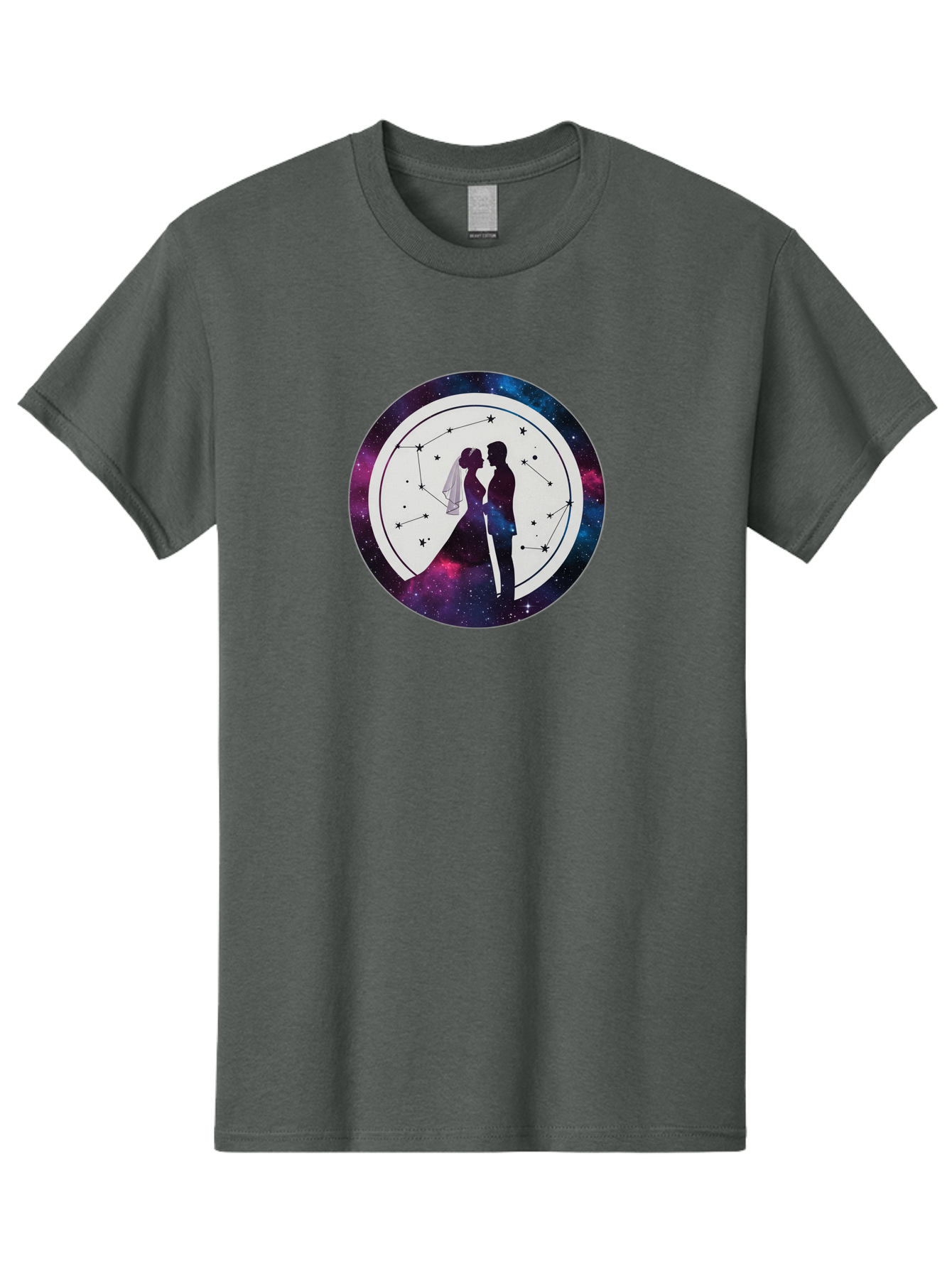 Couple-Silhouette-2 Men'S Graphic Tee, 100% Cotton, Comfortable Casual Summer Wear, Machine Washable, Couple Silhouette, Starry Night Sky, Constellation Pattern, Galaxy Background, Romance, Love, Wedding, Astrology, Celestial Theme, Baa407