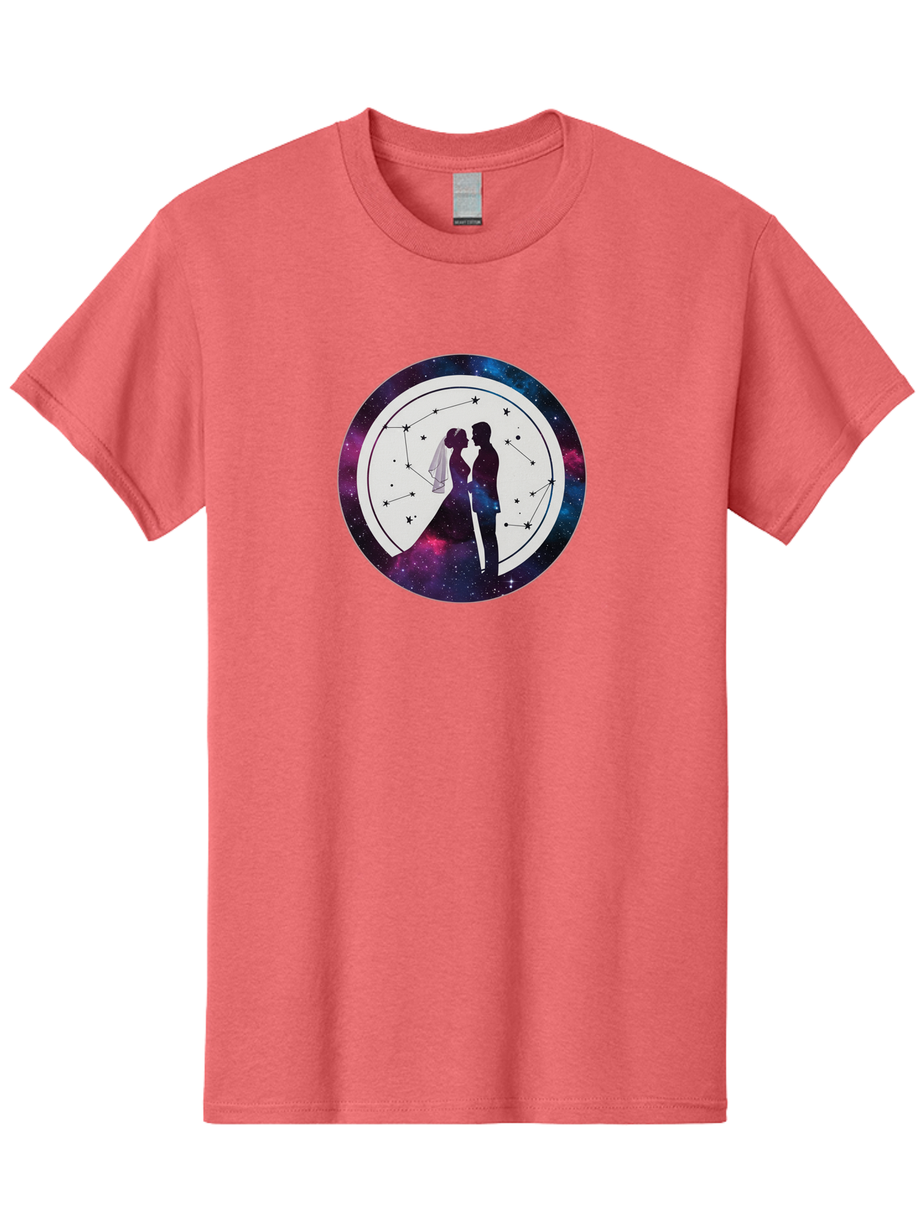 Couple-Silhouette-2 Men'S Graphic Tee, 100% Cotton, Comfortable Casual Summer Wear, Machine Washable, Couple Silhouette, Starry Night Sky, Constellation Pattern, Galaxy Background, Romance, Love, Wedding, Astrology, Celestial Theme, Baa407