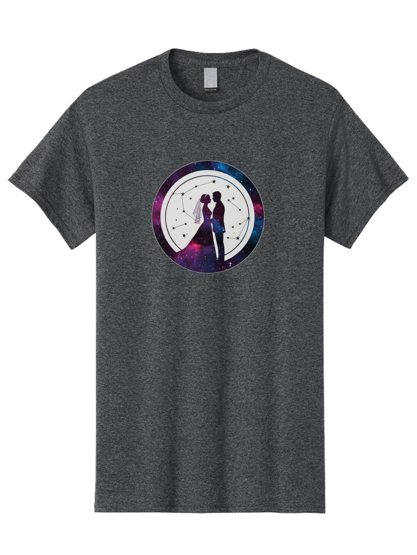 Couple-Silhouette-2 Men'S Graphic Tee, 100% Cotton, Comfortable Casual Summer Wear, Machine Washable, Couple Silhouette, Starry Night Sky, Constellation Pattern, Galaxy Background, Romance, Love, Wedding, Astrology, Celestial Theme, Baa407