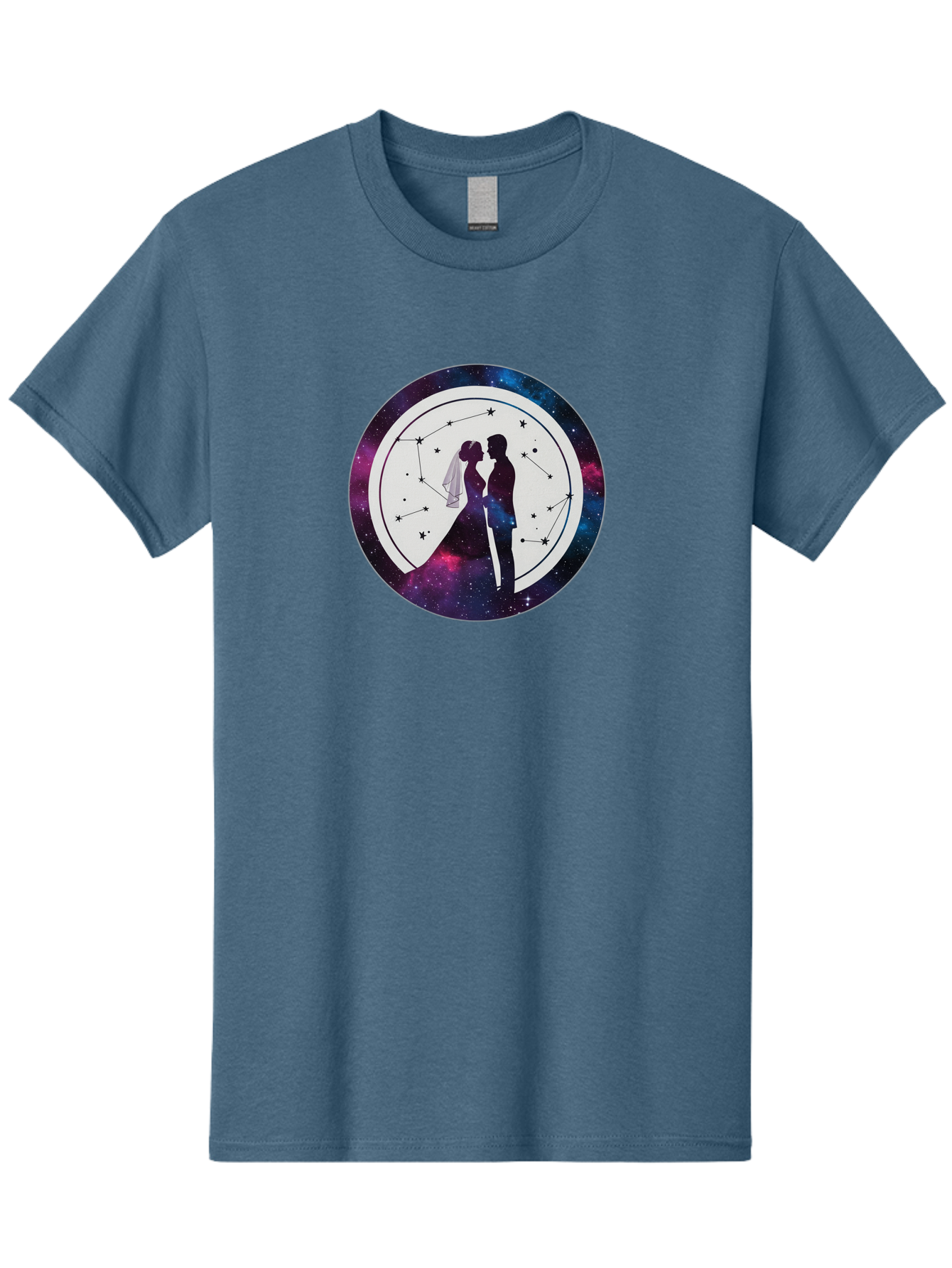 Couple-Silhouette-2 Men'S Graphic Tee, 100% Cotton, Comfortable Casual Summer Wear, Machine Washable, Couple Silhouette, Starry Night Sky, Constellation Pattern, Galaxy Background, Romance, Love, Wedding, Astrology, Celestial Theme, Baa407