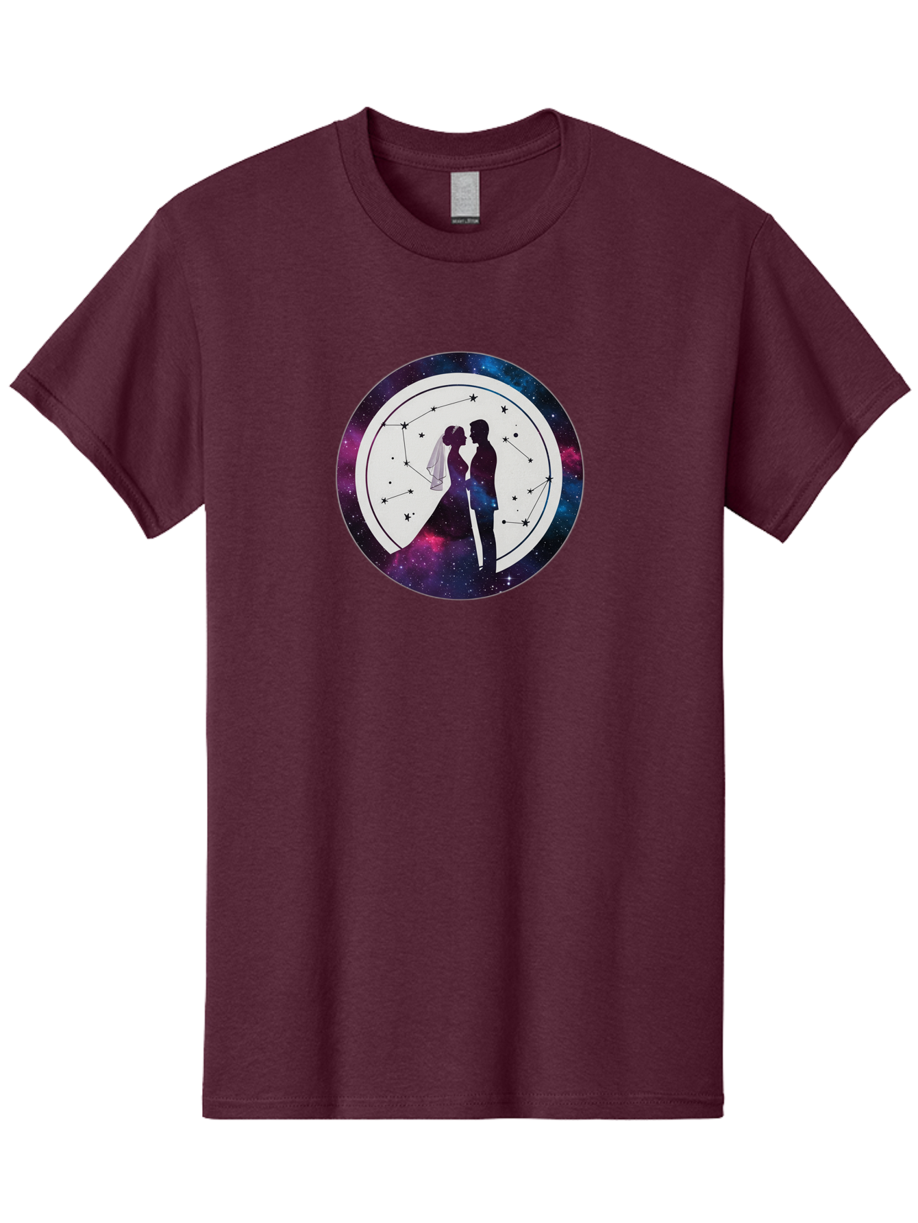 Couple-Silhouette-2 Men'S Graphic Tee, 100% Cotton, Comfortable Casual Summer Wear, Machine Washable, Couple Silhouette, Starry Night Sky, Constellation Pattern, Galaxy Background, Romance, Love, Wedding, Astrology, Celestial Theme, Baa407