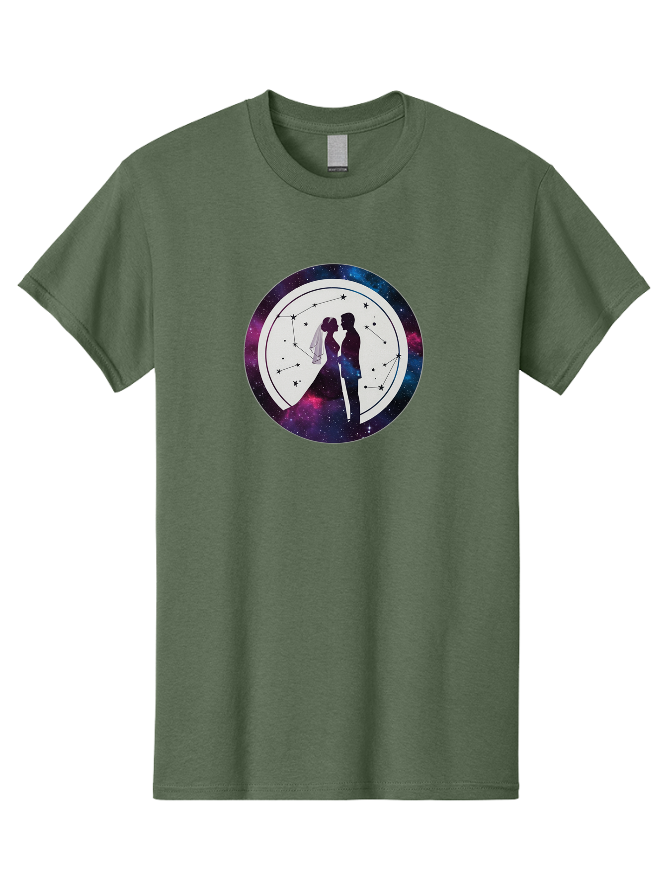 Couple-Silhouette-2 Men'S Graphic Tee, 100% Cotton, Comfortable Casual Summer Wear, Machine Washable, Couple Silhouette, Starry Night Sky, Constellation Pattern, Galaxy Background, Romance, Love, Wedding, Astrology, Celestial Theme, Baa407