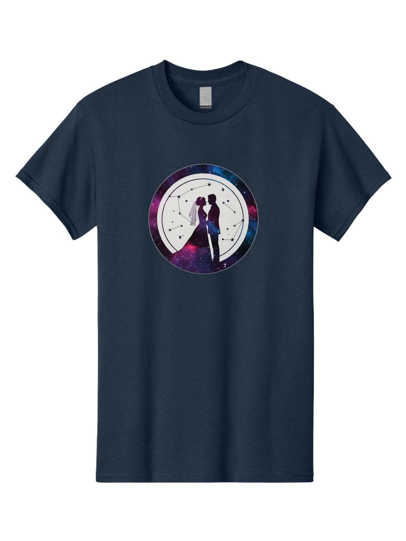 Couple-Silhouette-2 Men'S Graphic Tee, 100% Cotton, Comfortable Casual Summer Wear, Machine Washable, Couple Silhouette, Starry Night Sky, Constellation Pattern, Galaxy Background, Romance, Love, Wedding, Astrology, Celestial Theme, Baa407
