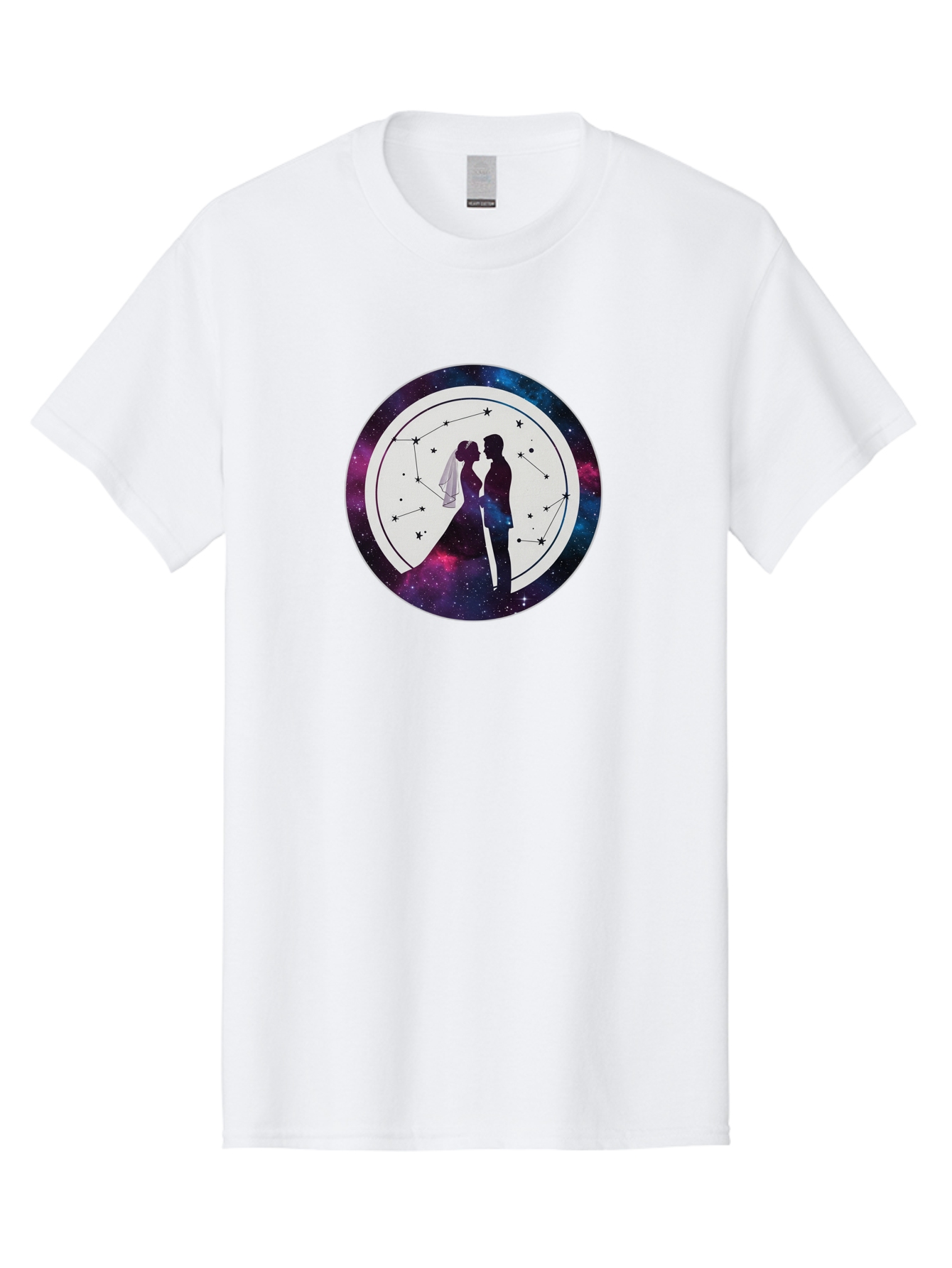 Couple-Silhouette-2 Men'S Graphic Tee, 100% Cotton, Comfortable Casual Summer Wear, Machine Washable, Couple Silhouette, Starry Night Sky, Constellation Pattern, Galaxy Background, Romance, Love, Wedding, Astrology, Celestial Theme, Baa407