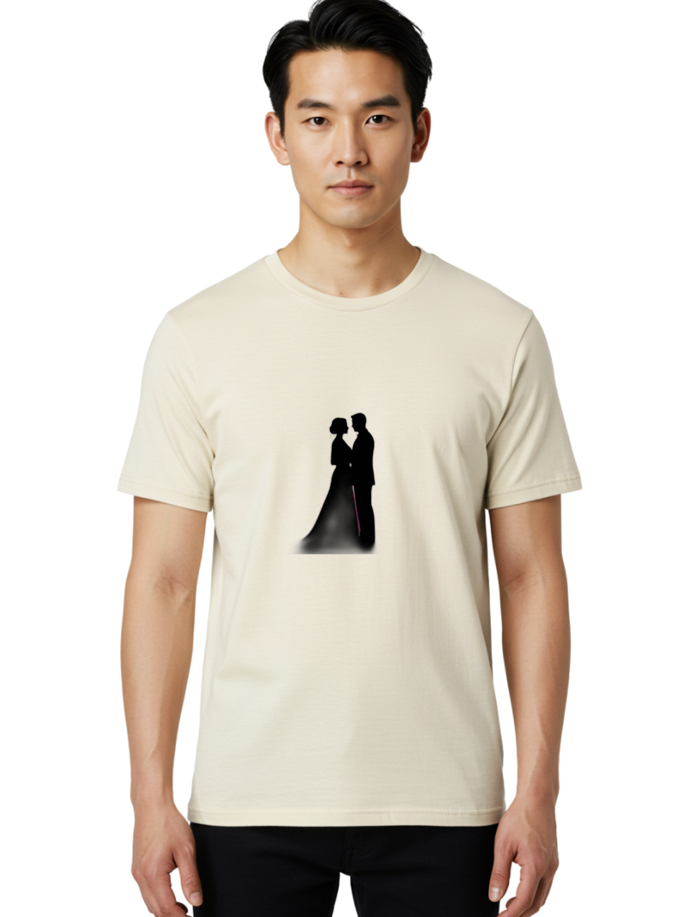 Couple-Silhouette Men'S Graphic Tee, 100% Cotton, Comfortable Casual Summer Wear, Machine Washable, Couple Kissing, Romantic Love, Wedding Couple, Silhouette, Tender Moment, Intimate Kiss, Love Birds Baa408