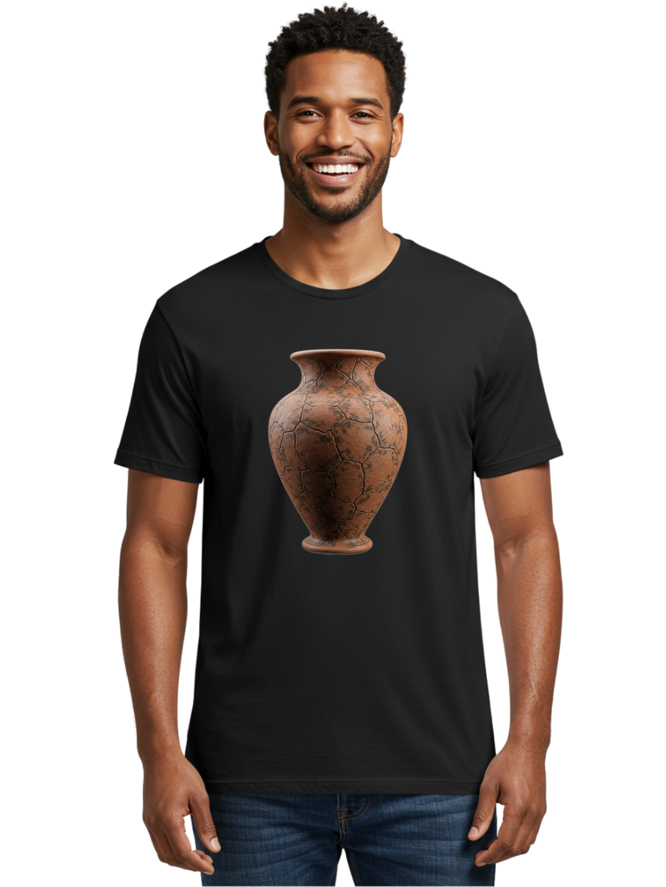 Cracked-Clay-Vase Men'S Graphic Tee, 100% Cotton, Comfortable Casual Summer Wear, Machine Washable, Vintage Vase, Terracotta Pot, Cracked Earthy Texture, Rustic Decor, Aged Pottery, Earthy Tones, Distressed Finish, Antique Style, Ceramic Art Baa410