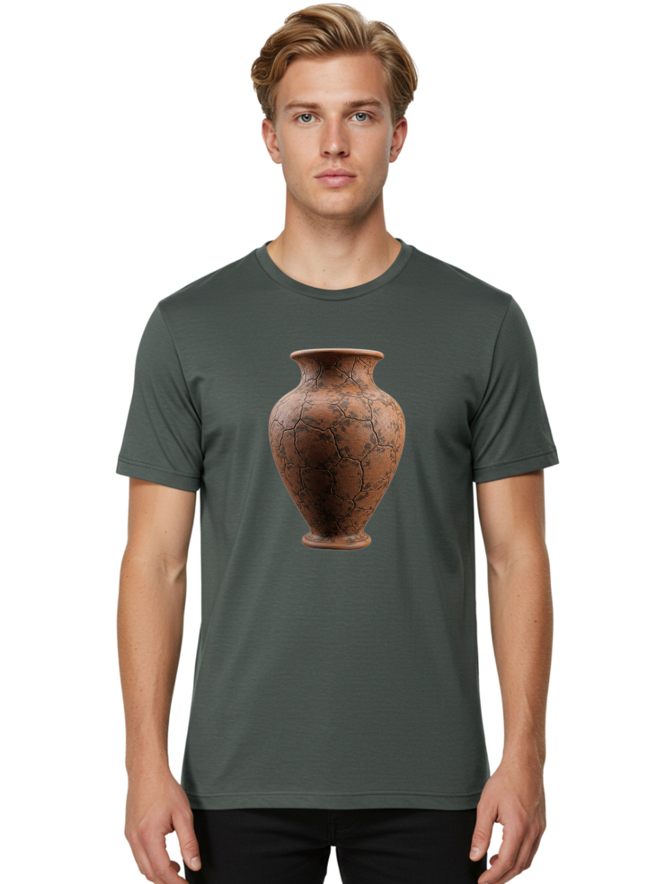 Cracked-Clay-Vase Men'S Graphic Tee, 100% Cotton, Comfortable Casual Summer Wear, Machine Washable, Vintage Vase, Terracotta Pot, Cracked Earthy Texture, Rustic Decor, Aged Pottery, Earthy Tones, Distressed Finish, Antique Style, Ceramic Art Baa410
