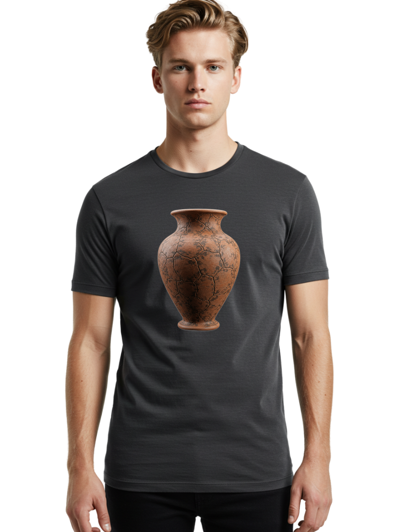 Cracked-Clay-Vase Men'S Graphic Tee, 100% Cotton, Comfortable Casual Summer Wear, Machine Washable, Vintage Vase, Terracotta Pot, Cracked Earthy Texture, Rustic Decor, Aged Pottery, Earthy Tones, Distressed Finish, Antique Style, Ceramic Art Baa410
