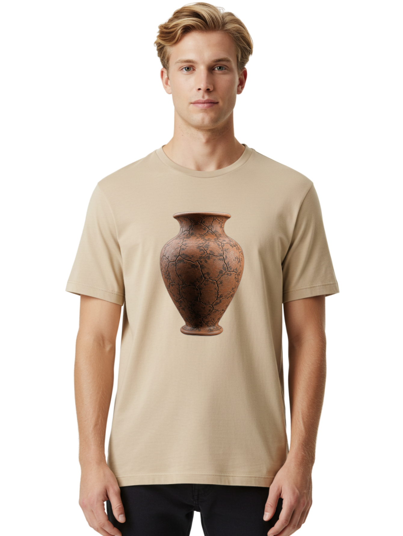 Cracked-Clay-Vase Men'S Graphic Tee, 100% Cotton, Comfortable Casual Summer Wear, Machine Washable, Vintage Vase, Terracotta Pot, Cracked Earthy Texture, Rustic Decor, Aged Pottery, Earthy Tones, Distressed Finish, Antique Style, Ceramic Art Baa410