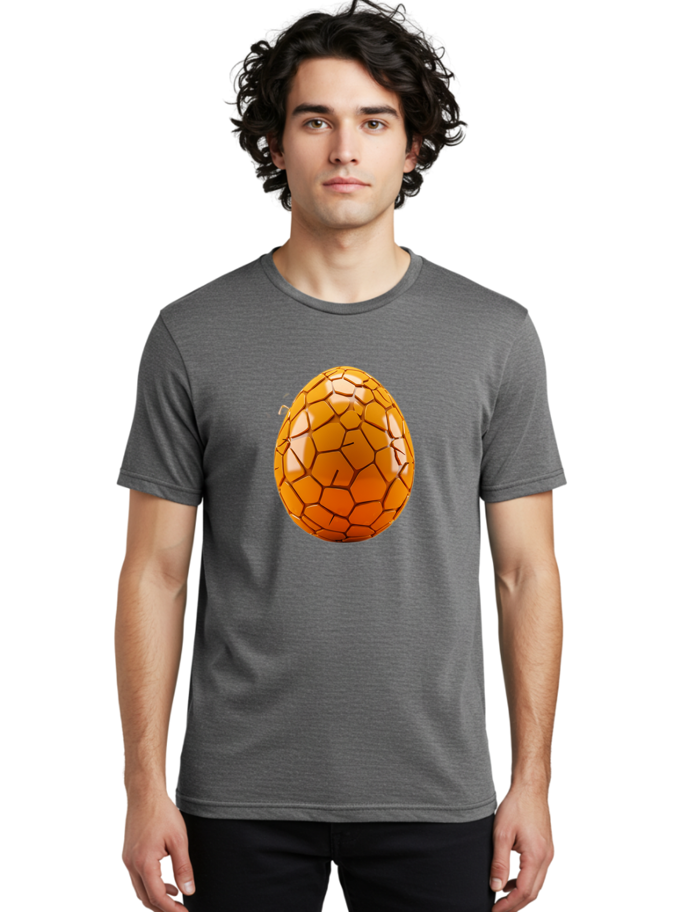 Cracked-Golden-Egg Men'S Graphic Tee, 100% Cotton, Comfortable Casual Summer Wear, Machine Washable, Soccer Ball Texture, Egg Shape, Golden Color, Shiny Surface, Geometric Pattern, Sporty Design, Unique Fusion, Easter Egg Inspiration, Baa411