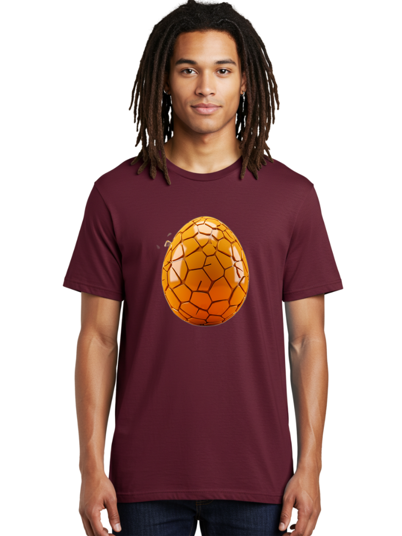 Cracked-Golden-Egg Men'S Graphic Tee, 100% Cotton, Comfortable Casual Summer Wear, Machine Washable, Soccer Ball Texture, Egg Shape, Golden Color, Shiny Surface, Geometric Pattern, Sporty Design, Unique Fusion, Easter Egg Inspiration, Baa411