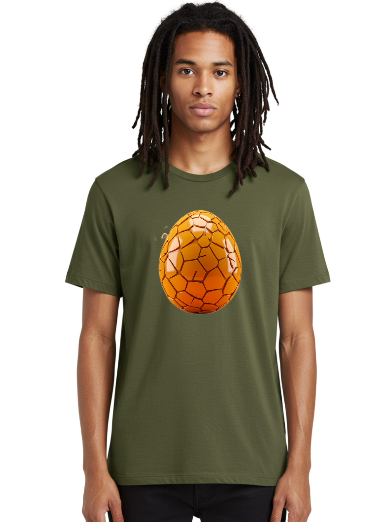 Cracked-Golden-Egg Men'S Graphic Tee, 100% Cotton, Comfortable Casual Summer Wear, Machine Washable, Soccer Ball Texture, Egg Shape, Golden Color, Shiny Surface, Geometric Pattern, Sporty Design, Unique Fusion, Easter Egg Inspiration, Baa411