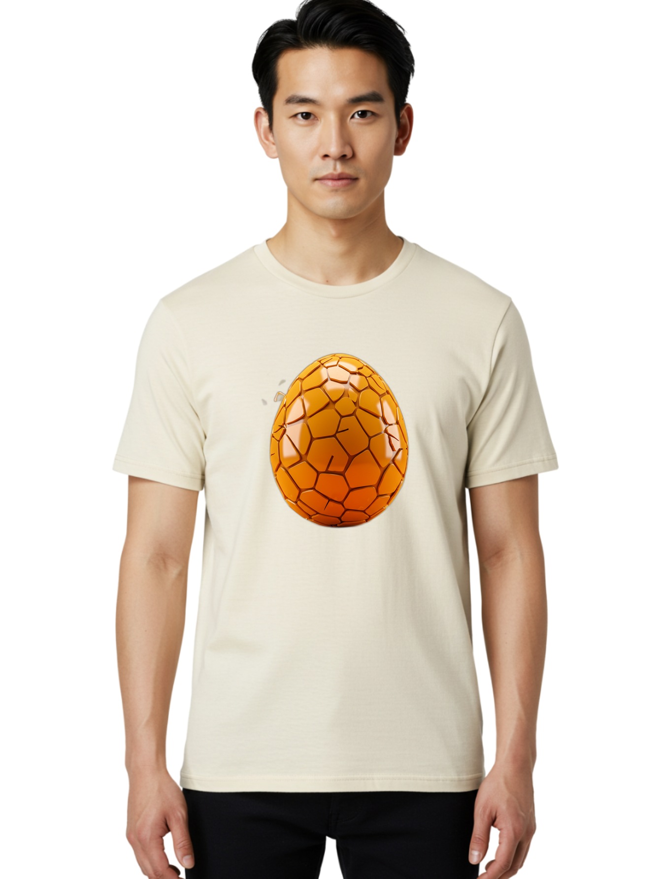 Cracked-Golden-Egg Men'S Graphic Tee, 100% Cotton, Comfortable Casual Summer Wear, Machine Washable, Soccer Ball Texture, Egg Shape, Golden Color, Shiny Surface, Geometric Pattern, Sporty Design, Unique Fusion, Easter Egg Inspiration, Baa411