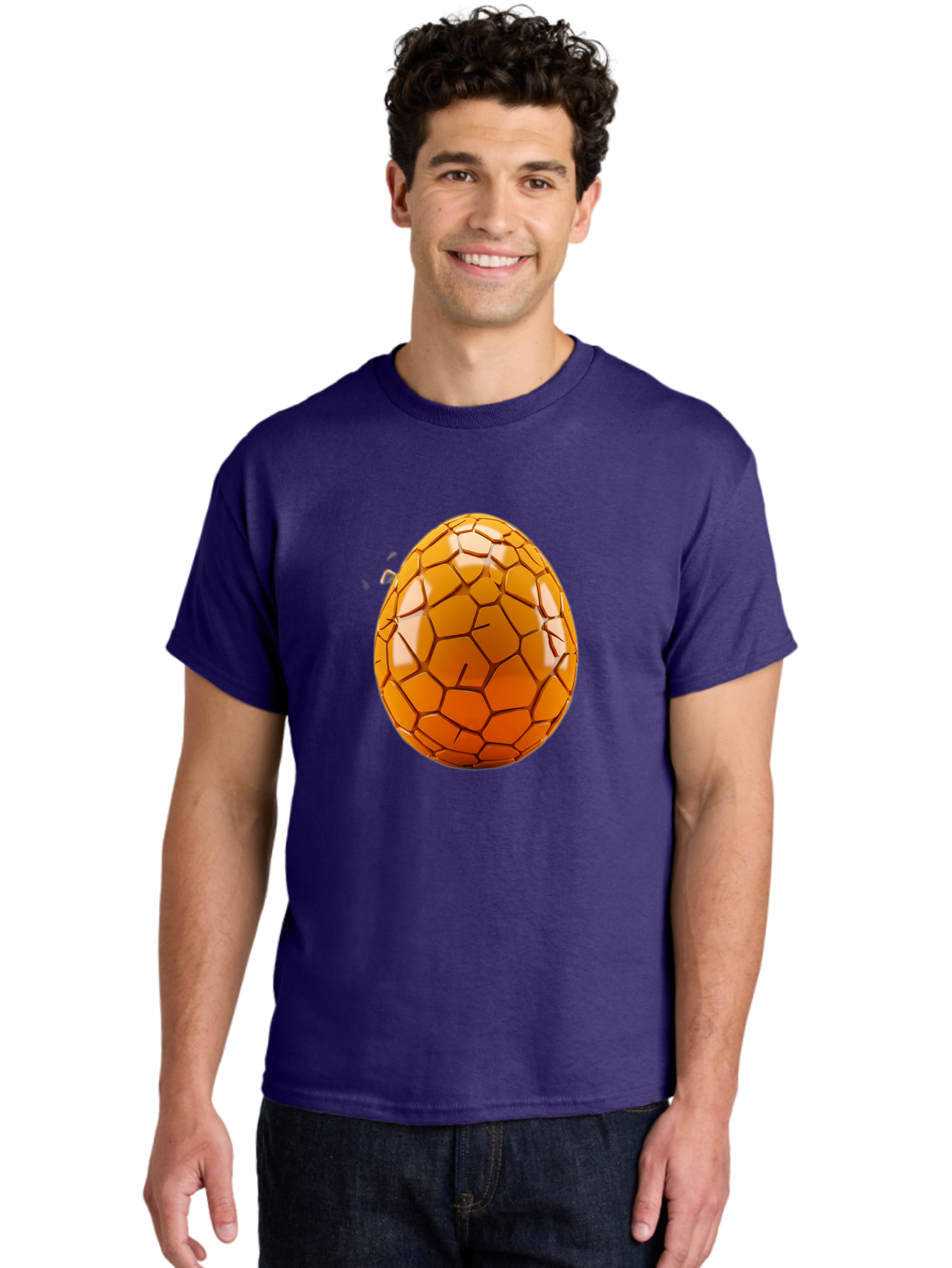 Cracked-Golden-Egg Men'S Graphic Tee, 100% Cotton, Comfortable Casual Summer Wear, Machine Washable, Soccer Ball Texture, Egg Shape, Golden Color, Shiny Surface, Geometric Pattern, Sporty Design, Unique Fusion, Easter Egg Inspiration, Baa411
