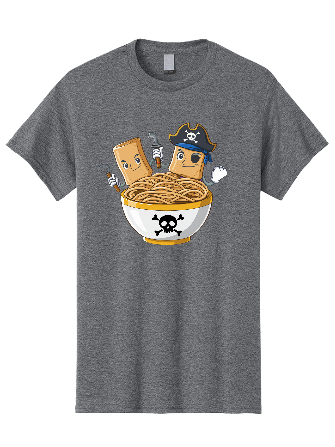 Crackers-In-A-Skull-Bowl Men'S Graphic Tee, 100% Cotton, Comfortable Casual Summer Wear, Machine Washable, Cartoon Crackers, Pirate-Themed, Noodles In Bowl, Skull And Crossbones, Playful Cartoon, Pirate Crackers, Animated Noodles, Baa412