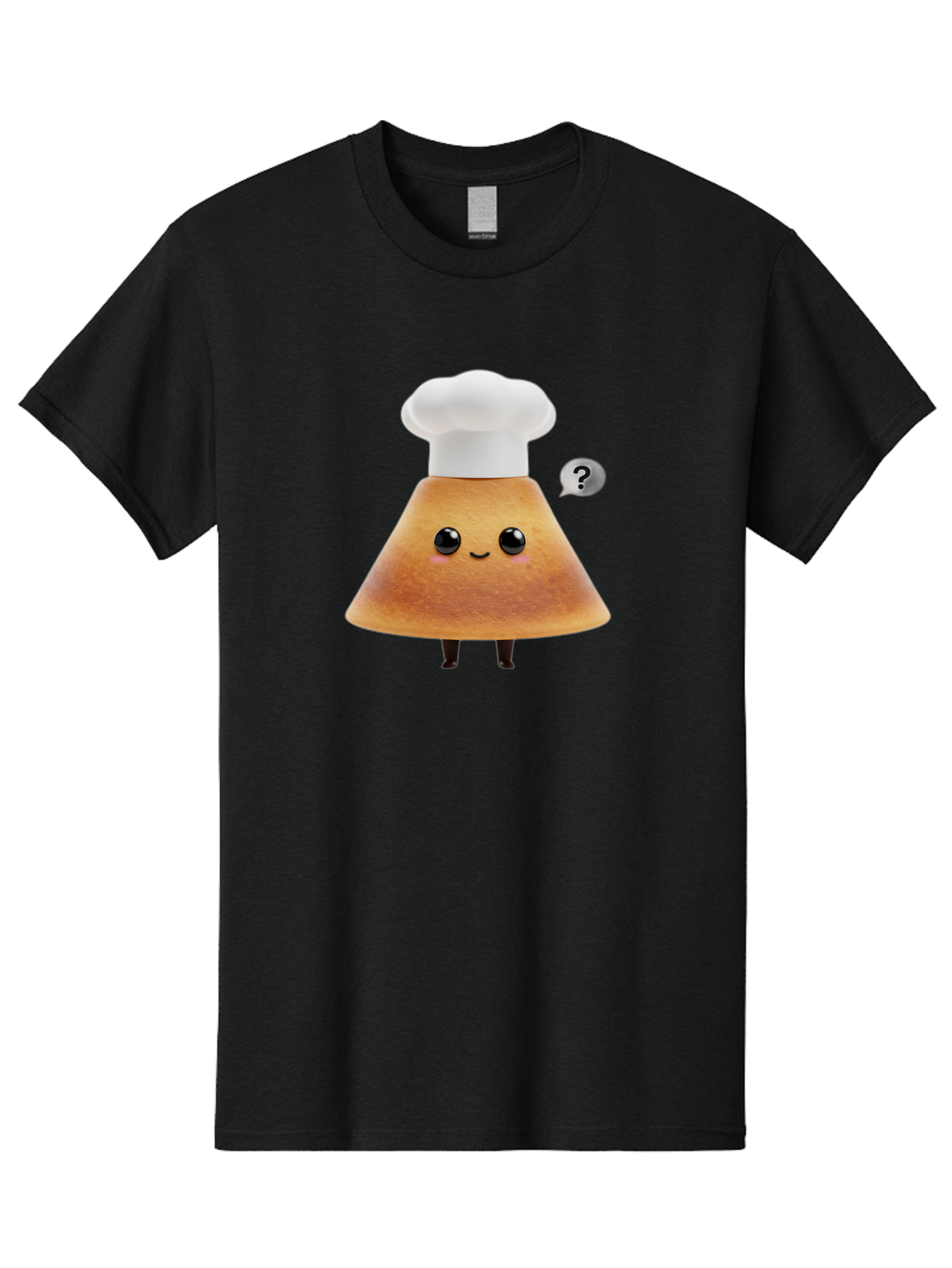 Crepe-Character Men'S Graphic Tee, 100% Cotton, Comfortable Casual Summer Wear, Machine Washable, Cartoon Beignet, Chef Hat, Adorable Character, Questioning Expression, Culinary Delight, Sweet Treat, Funny Illustration, Black Eyes, Baa413