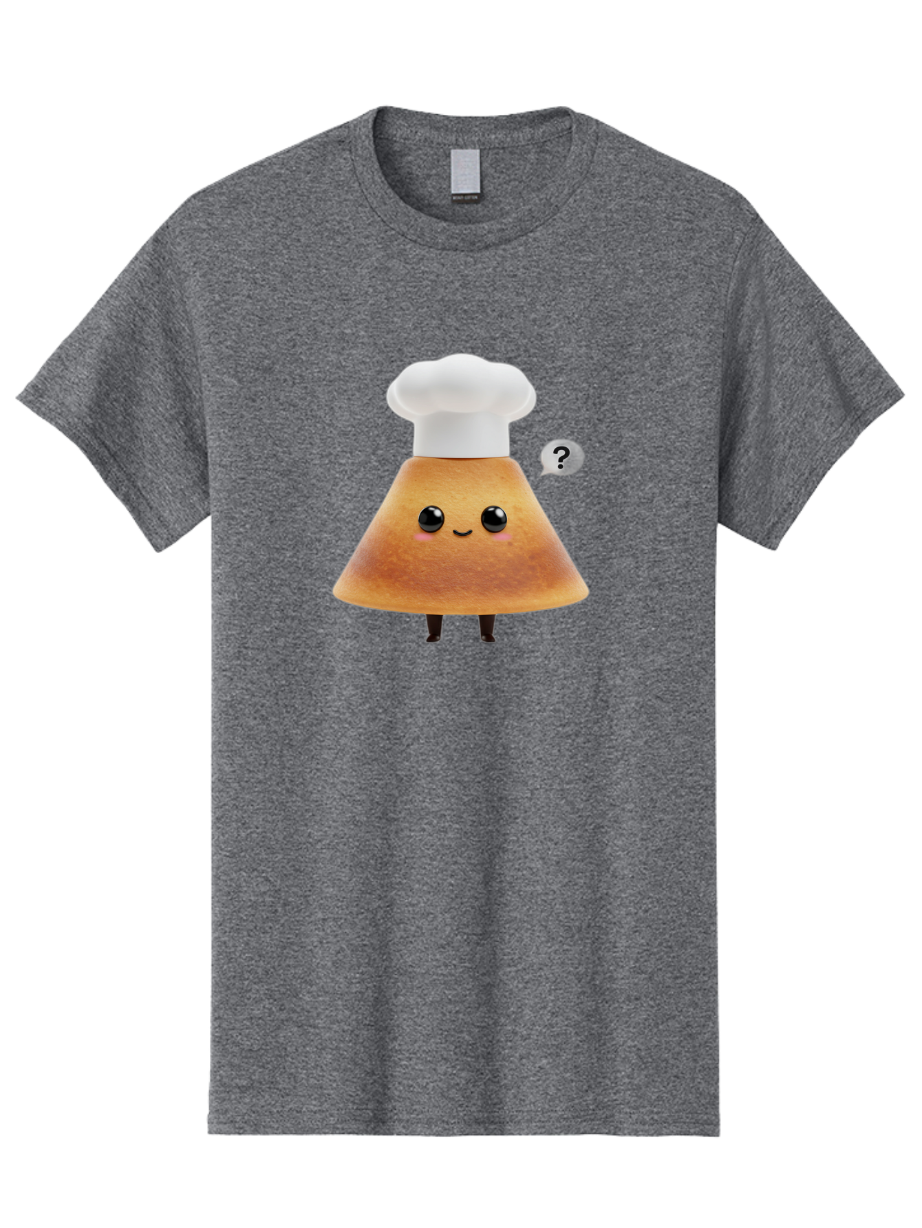 Crepe-Character Men'S Graphic Tee, 100% Cotton, Comfortable Casual Summer Wear, Machine Washable, Cartoon Beignet, Chef Hat, Adorable Character, Questioning Expression, Culinary Delight, Sweet Treat, Funny Illustration, Black Eyes, Baa413