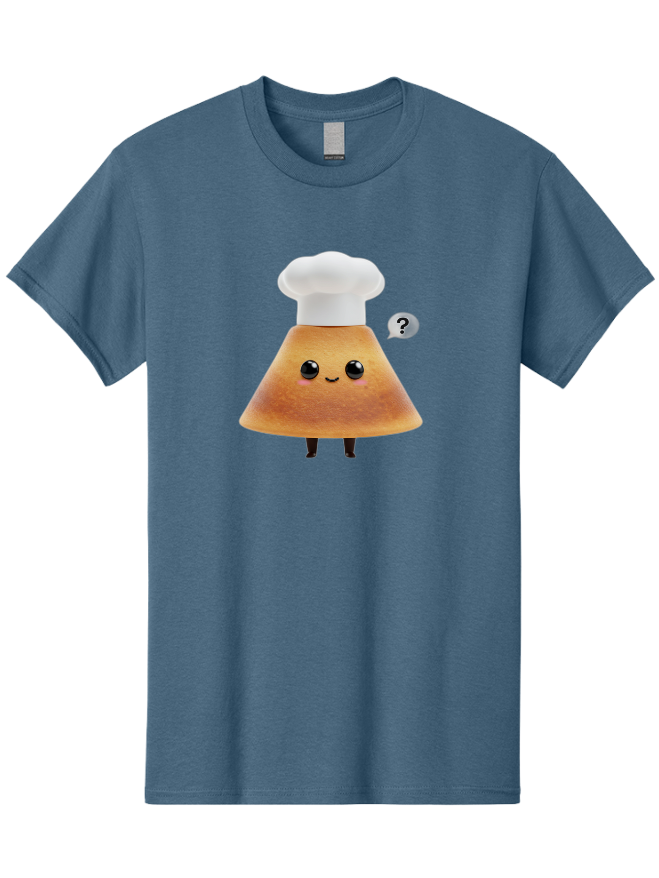 Crepe-Character Men'S Graphic Tee, 100% Cotton, Comfortable Casual Summer Wear, Machine Washable, Cartoon Beignet, Chef Hat, Adorable Character, Questioning Expression, Culinary Delight, Sweet Treat, Funny Illustration, Black Eyes, Baa413