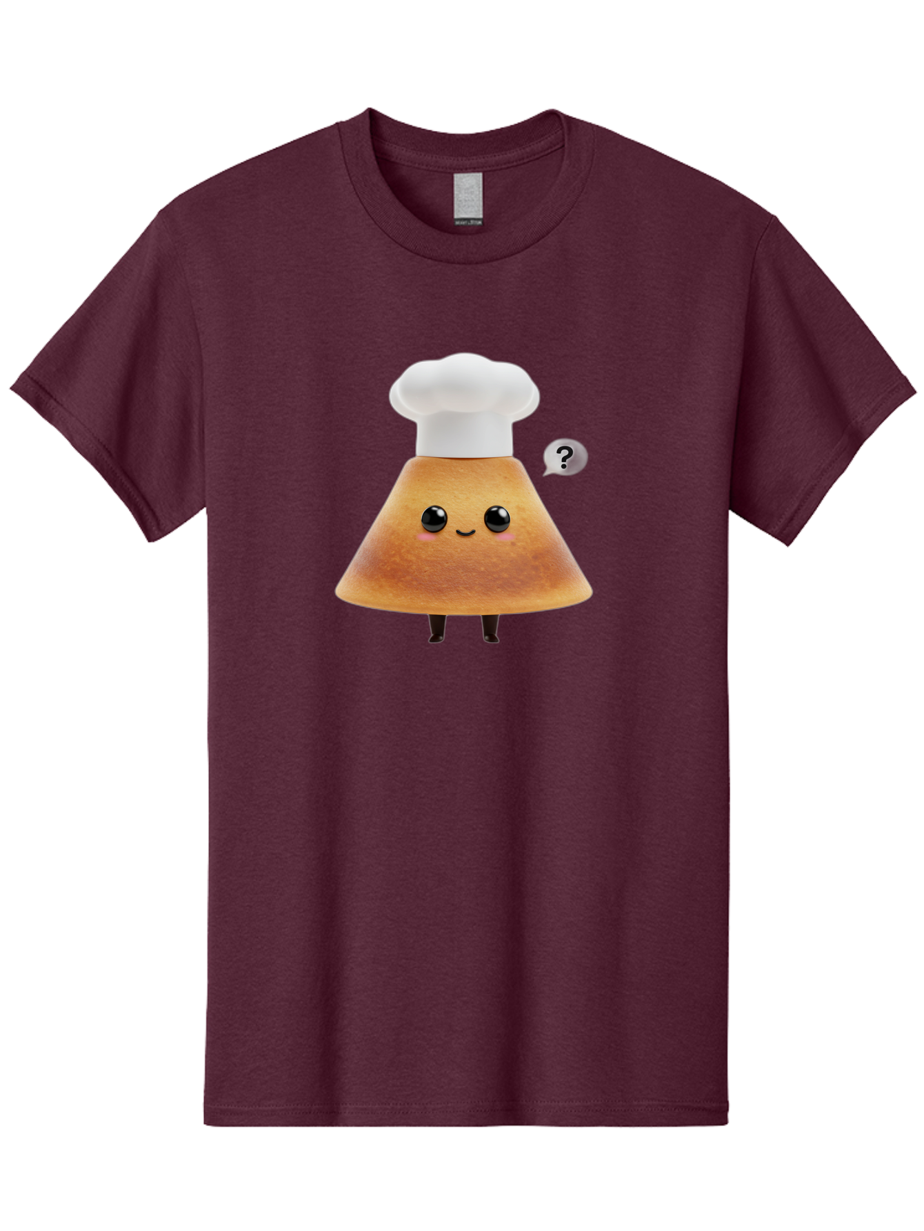 Crepe-Character Men'S Graphic Tee, 100% Cotton, Comfortable Casual Summer Wear, Machine Washable, Cartoon Beignet, Chef Hat, Adorable Character, Questioning Expression, Culinary Delight, Sweet Treat, Funny Illustration, Black Eyes, Baa413
