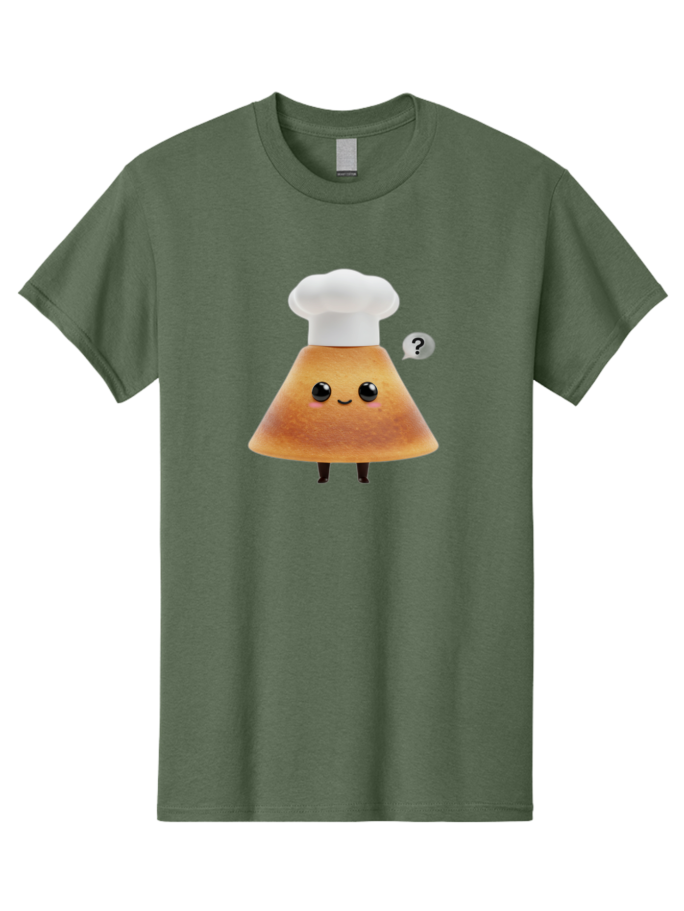 Crepe-Character Men'S Graphic Tee, 100% Cotton, Comfortable Casual Summer Wear, Machine Washable, Cartoon Beignet, Chef Hat, Adorable Character, Questioning Expression, Culinary Delight, Sweet Treat, Funny Illustration, Black Eyes, Baa413