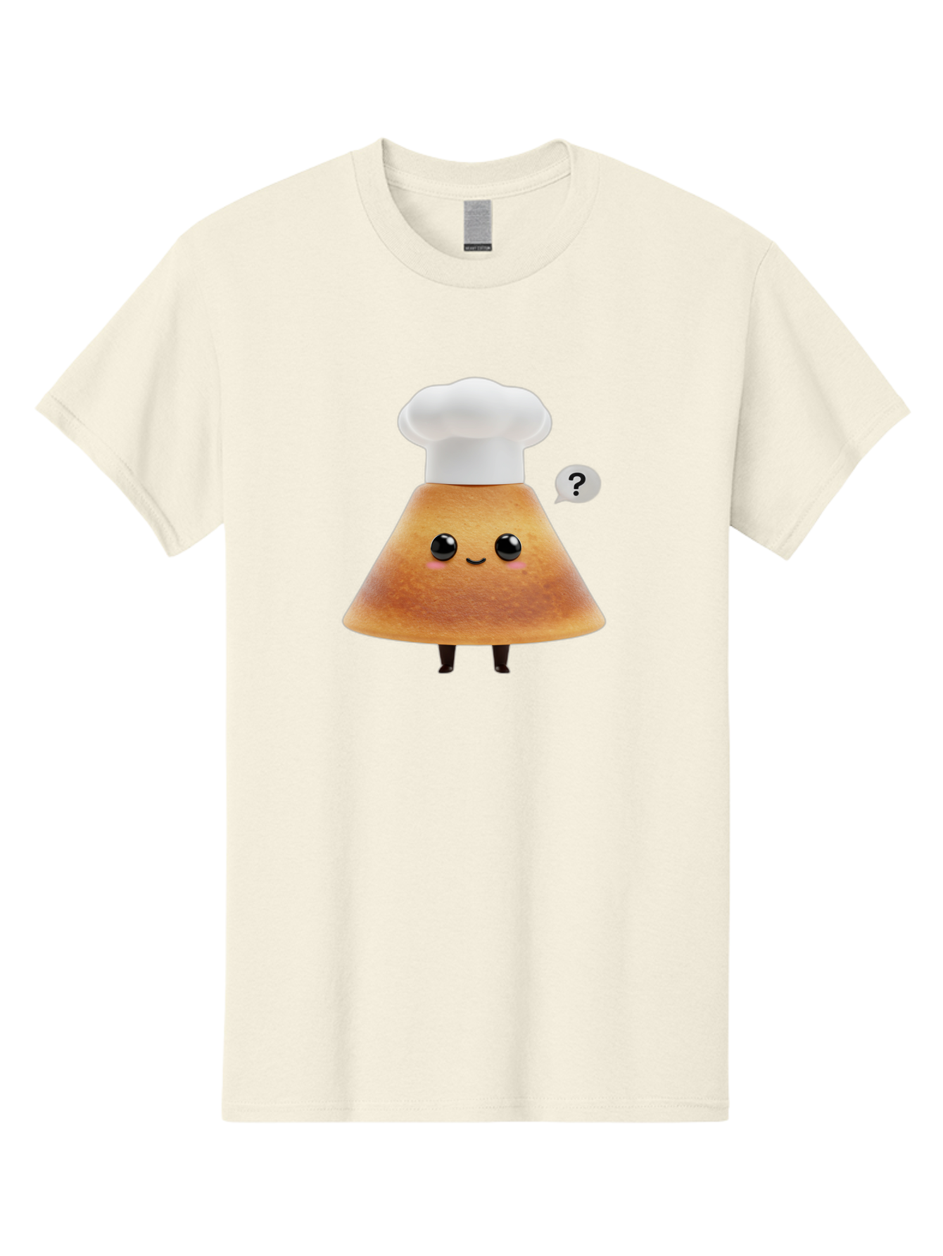 Crepe-Character Men'S Graphic Tee, 100% Cotton, Comfortable Casual Summer Wear, Machine Washable, Cartoon Beignet, Chef Hat, Adorable Character, Questioning Expression, Culinary Delight, Sweet Treat, Funny Illustration, Black Eyes, Baa413