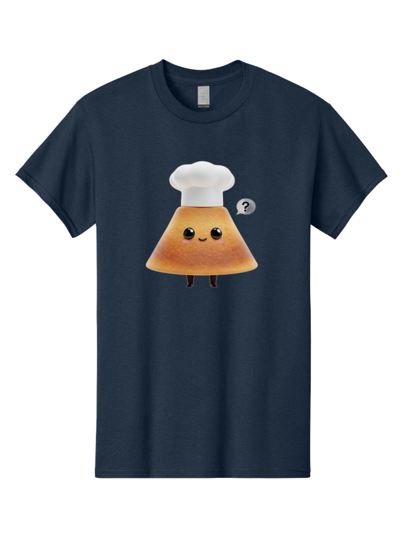 Crepe-Character Men'S Graphic Tee, 100% Cotton, Comfortable Casual Summer Wear, Machine Washable, Cartoon Beignet, Chef Hat, Adorable Character, Questioning Expression, Culinary Delight, Sweet Treat, Funny Illustration, Black Eyes, Baa413