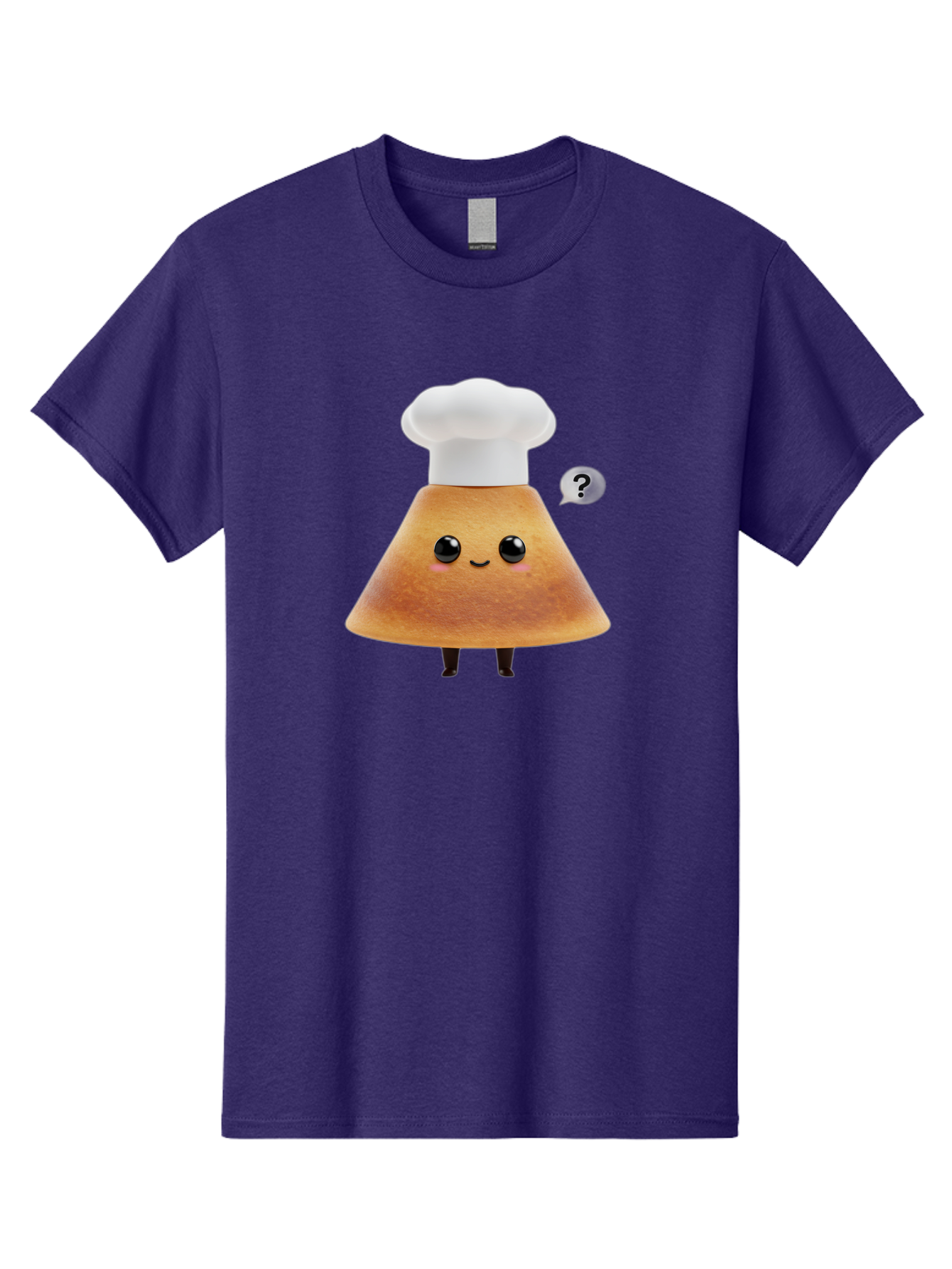 Crepe-Character Men'S Graphic Tee, 100% Cotton, Comfortable Casual Summer Wear, Machine Washable, Cartoon Beignet, Chef Hat, Adorable Character, Questioning Expression, Culinary Delight, Sweet Treat, Funny Illustration, Black Eyes, Baa413