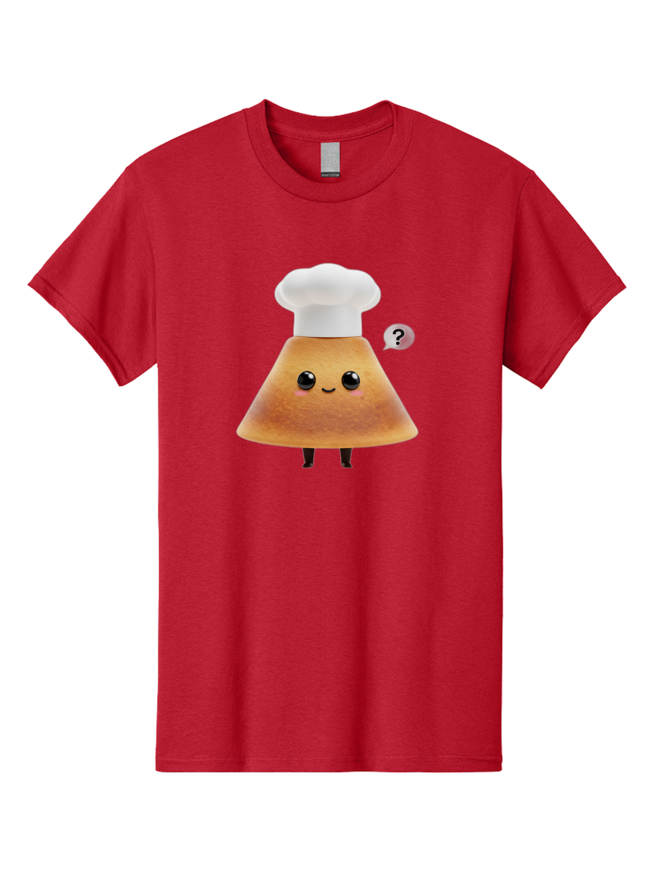 Crepe-Character Men'S Graphic Tee, 100% Cotton, Comfortable Casual Summer Wear, Machine Washable, Cartoon Beignet, Chef Hat, Adorable Character, Questioning Expression, Culinary Delight, Sweet Treat, Funny Illustration, Black Eyes, Baa413