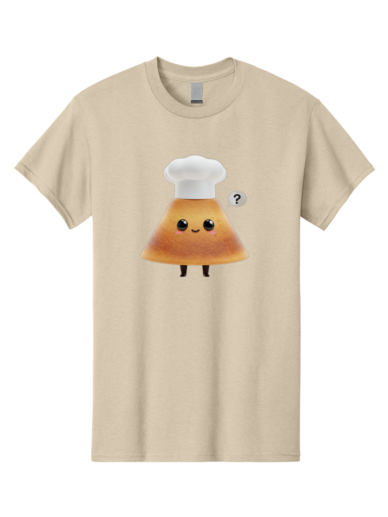 Crepe-Character Men'S Graphic Tee, 100% Cotton, Comfortable Casual Summer Wear, Machine Washable, Cartoon Beignet, Chef Hat, Adorable Character, Questioning Expression, Culinary Delight, Sweet Treat, Funny Illustration, Black Eyes, Baa413