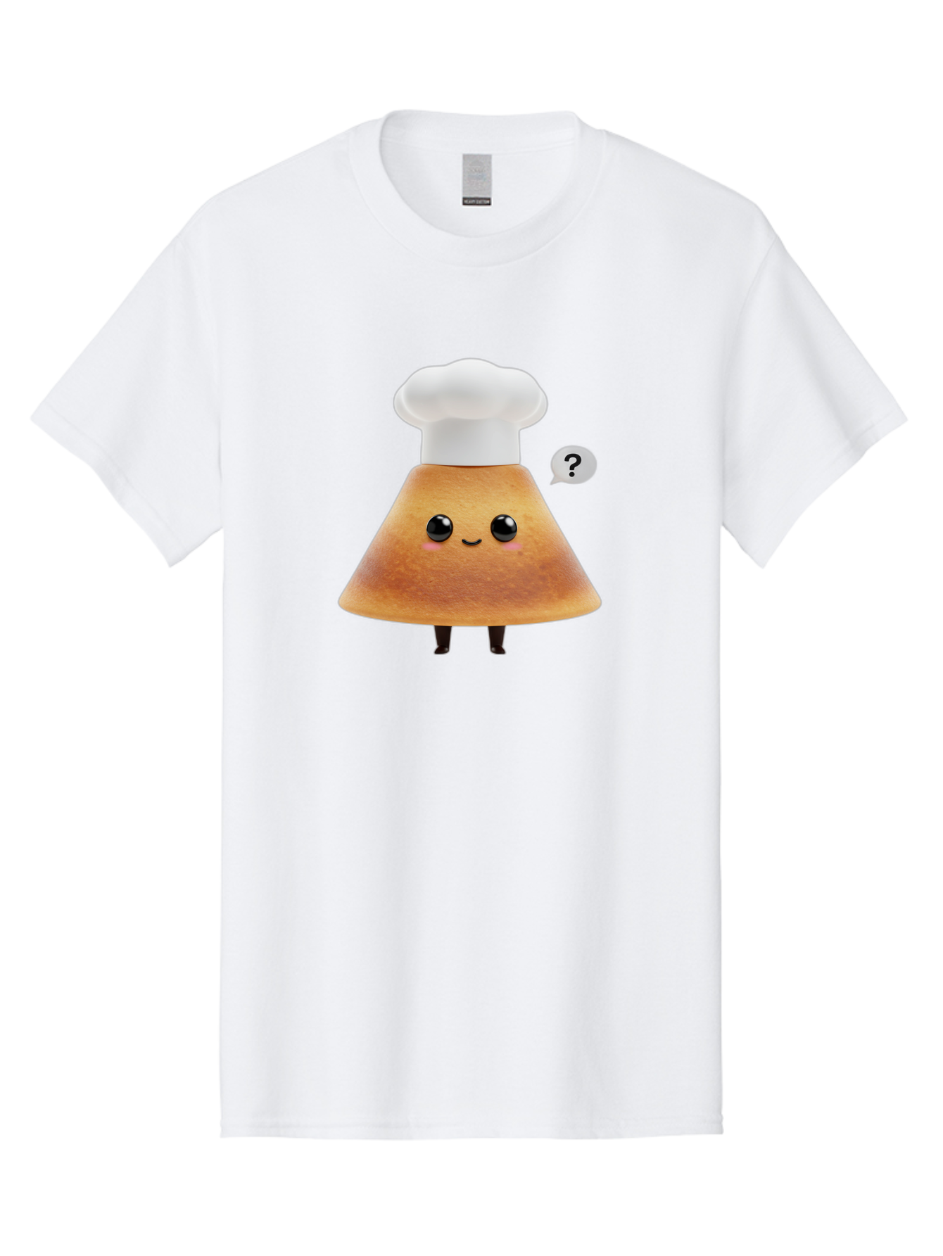 Crepe-Character Men'S Graphic Tee, 100% Cotton, Comfortable Casual Summer Wear, Machine Washable, Cartoon Beignet, Chef Hat, Adorable Character, Questioning Expression, Culinary Delight, Sweet Treat, Funny Illustration, Black Eyes, Baa413